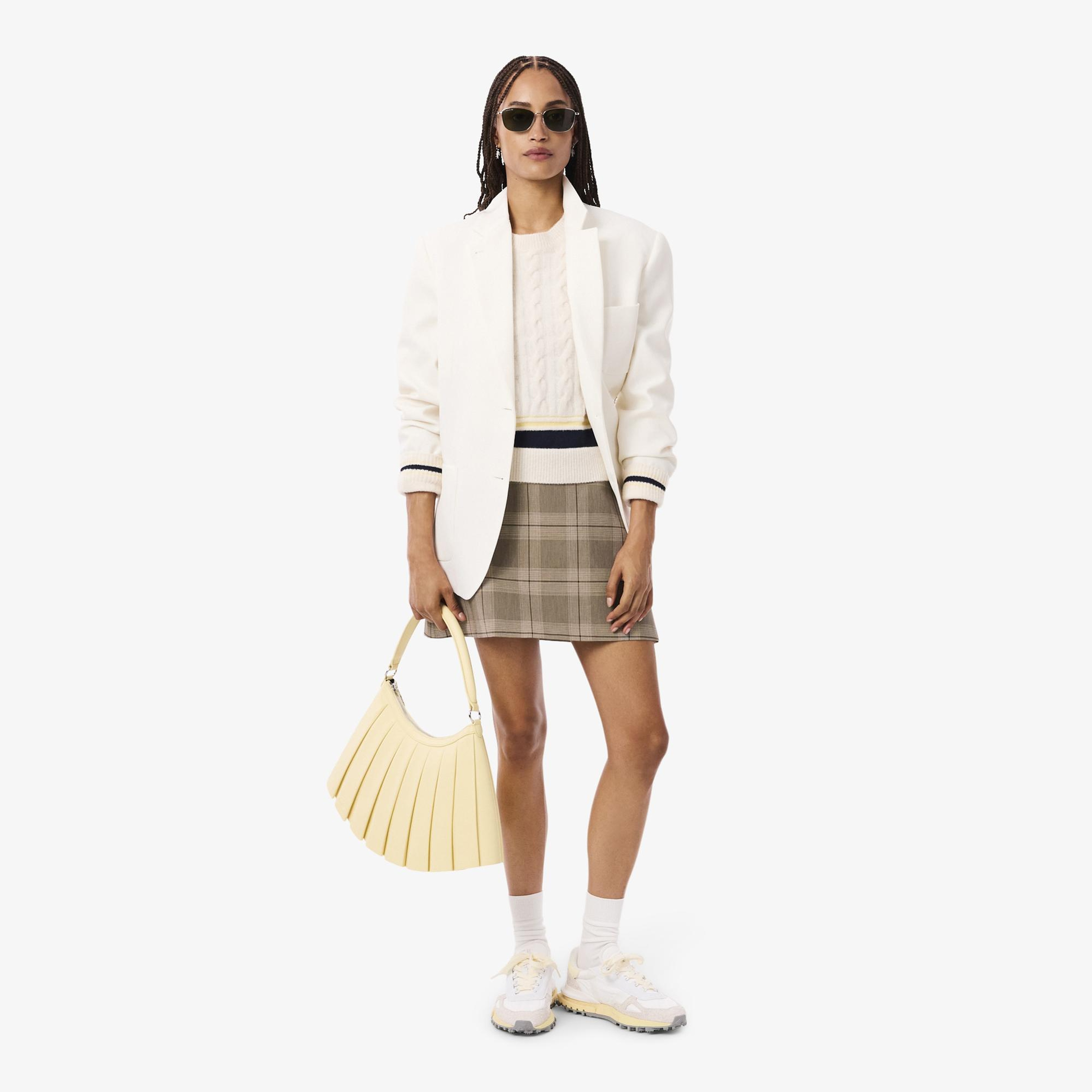 Lacoste Kadın Classic Fit Kareli Kahverengi Etek