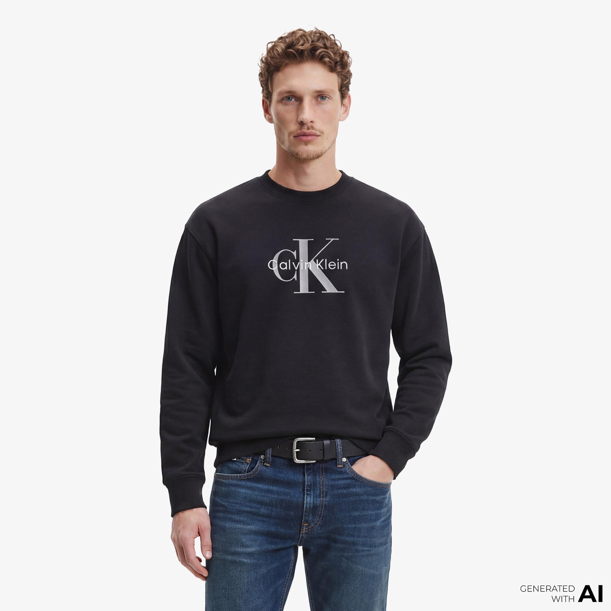 Calvin Klein Premium Terry Monologo Erkek Siyah Sweatshirt