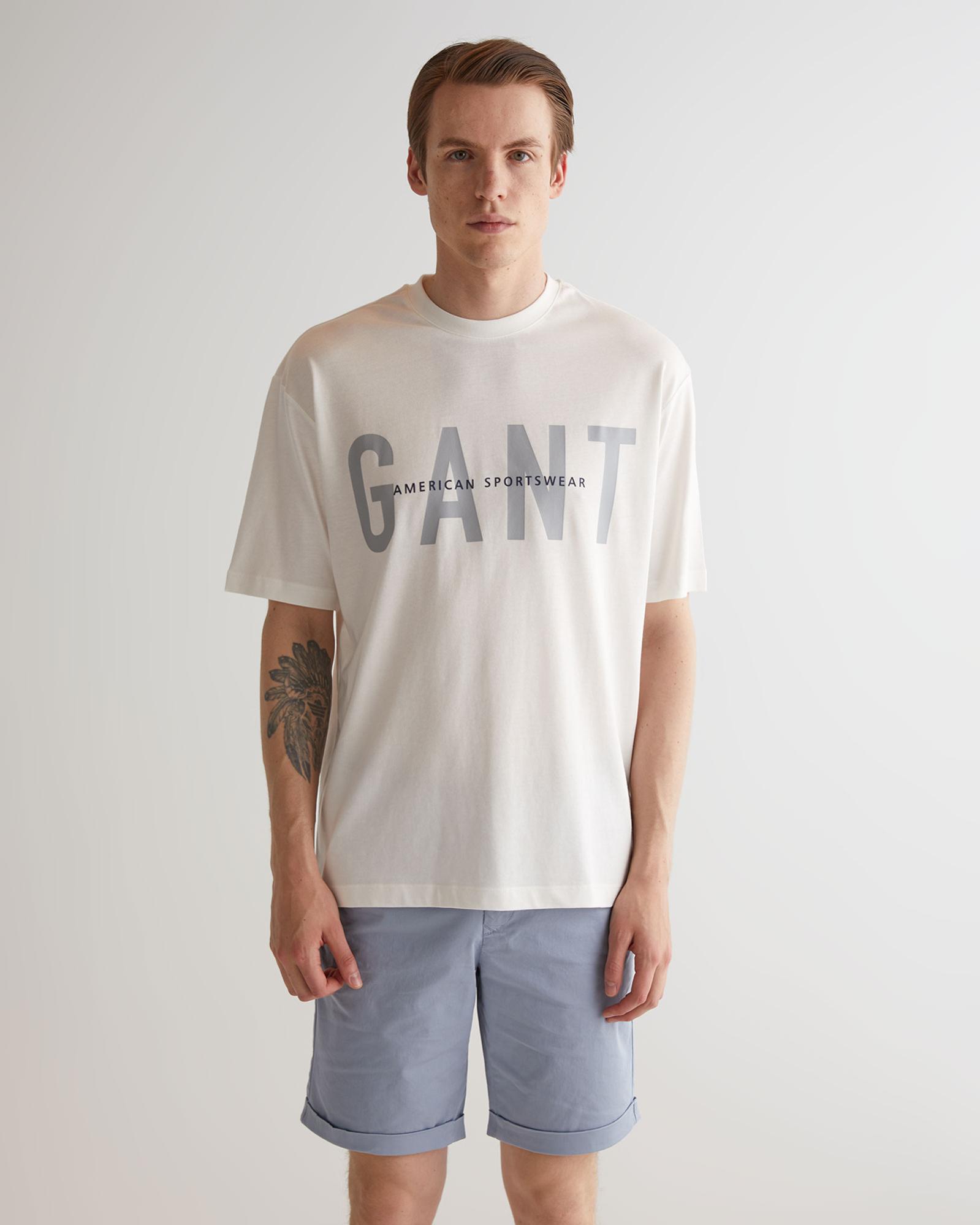 GANT Erkek Krem Oversize Fit Bisiklet Yaka Logolu T-shirt
