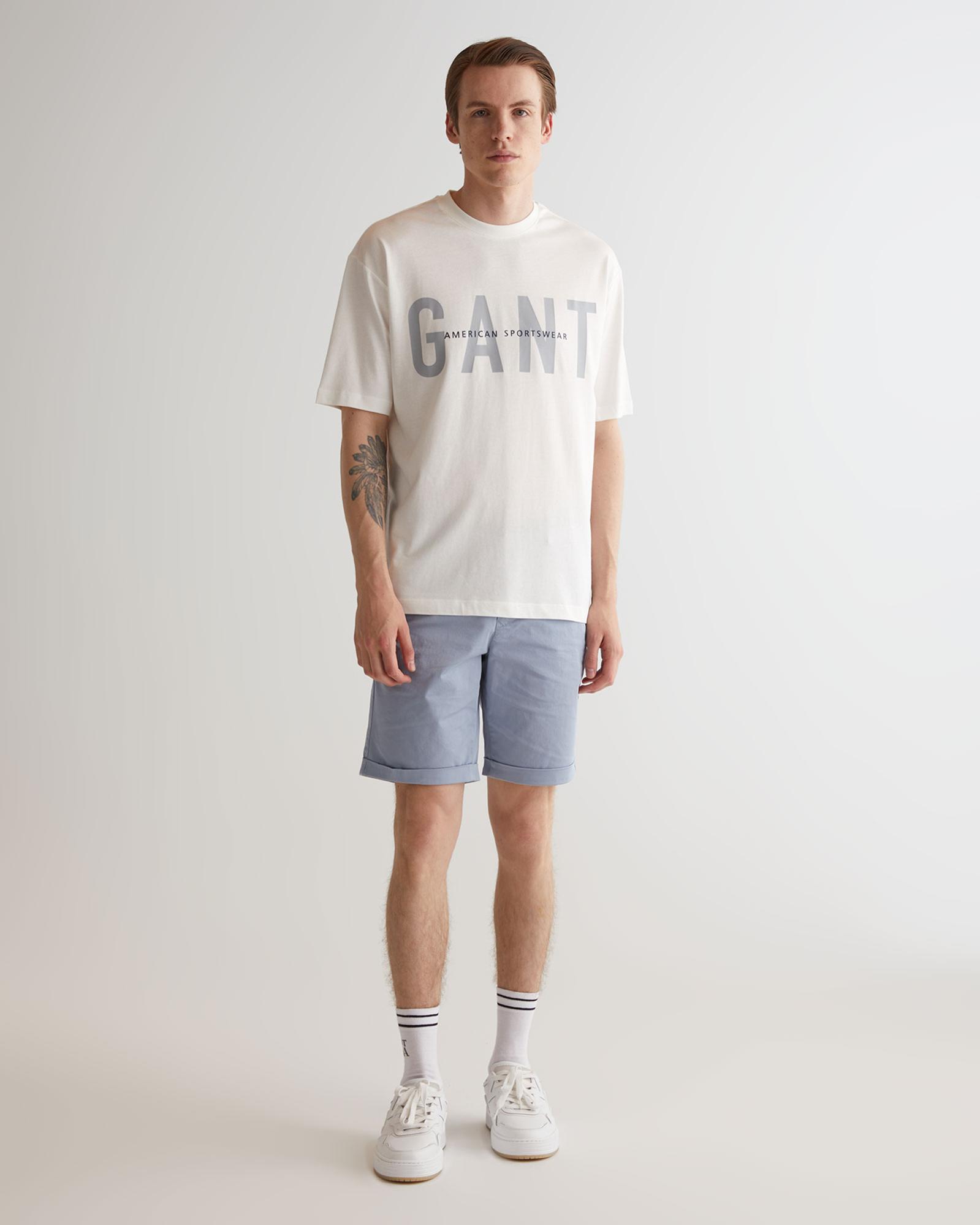 GANT Erkek Krem Oversize Fit Bisiklet Yaka Logolu T-shirt