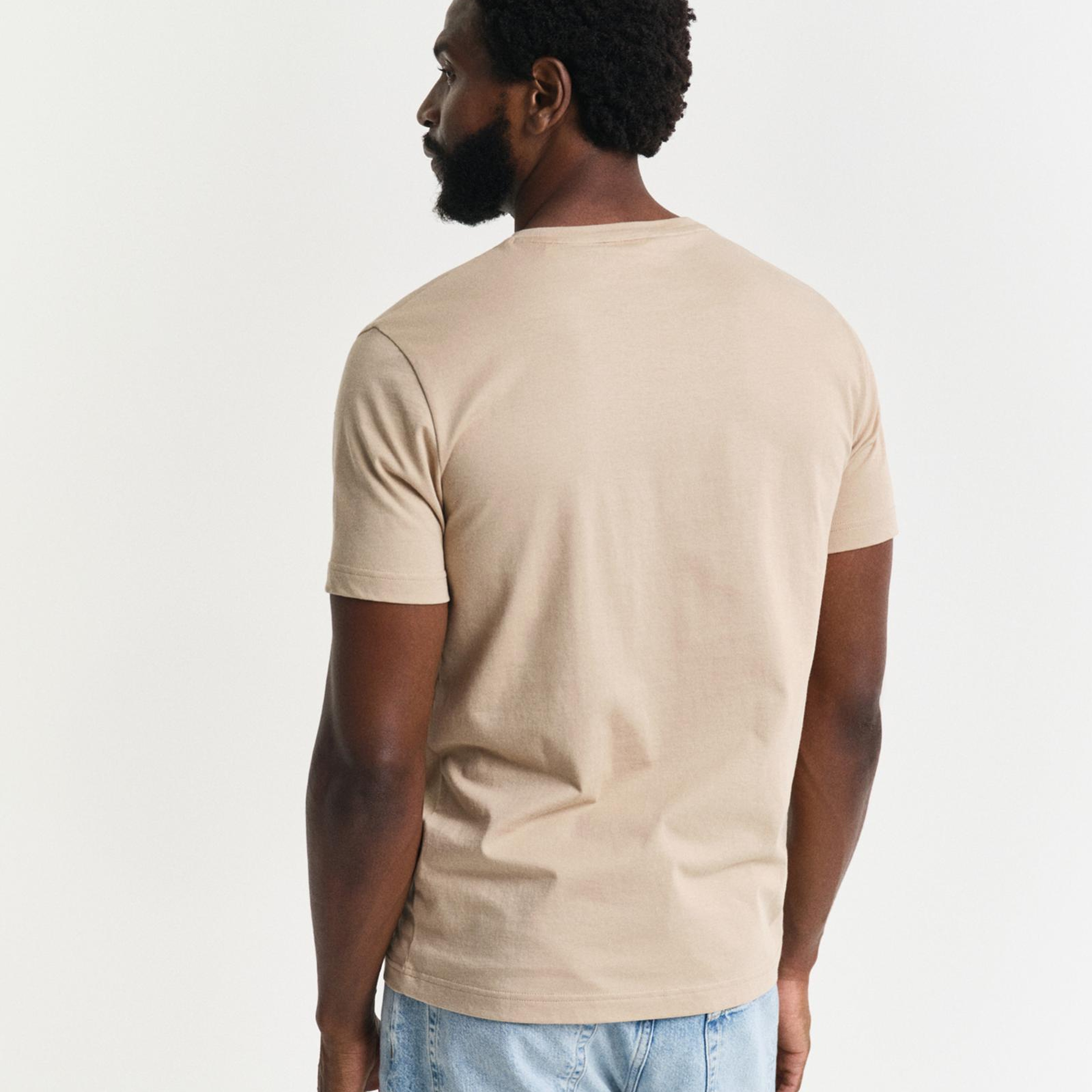 GANT Erkek Bej Regular Fit Bisiklet Yaka Logolu T-Shirt