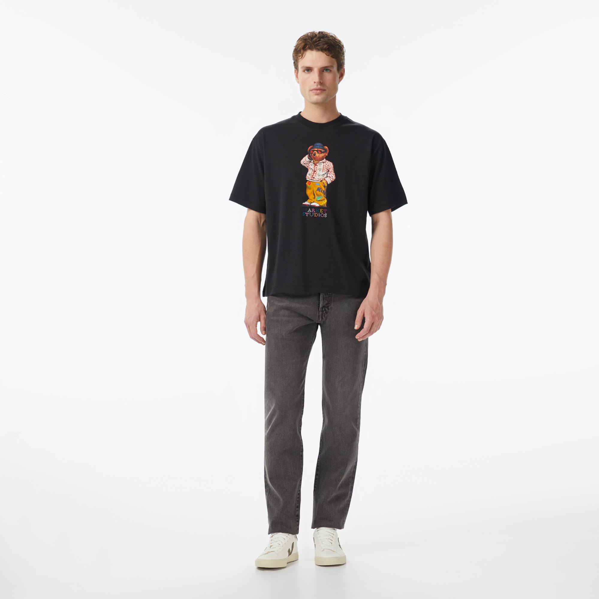 Market Folk Fitted Bear Erkek Gri T-Shirt