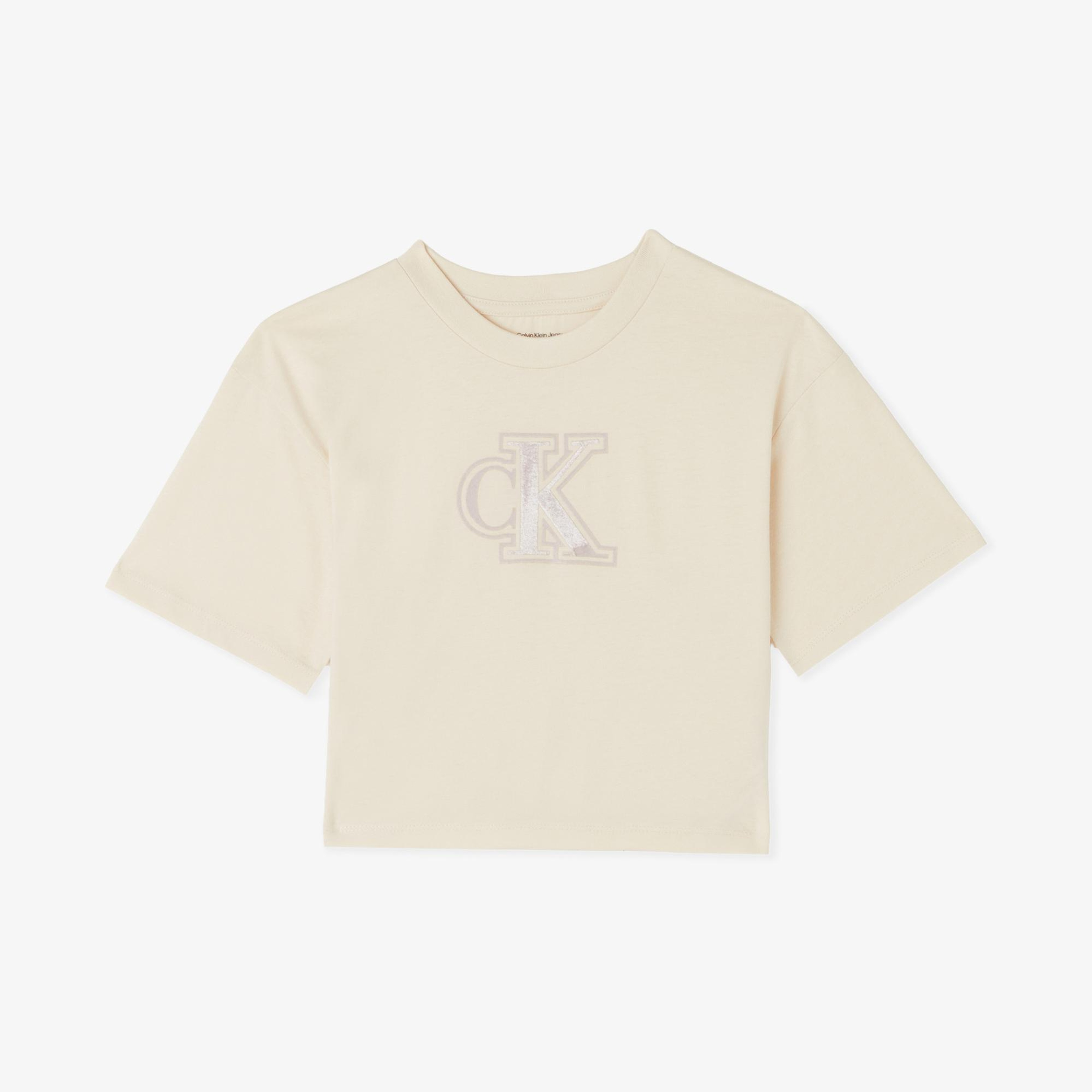 Calvin Klein Velvet Monogram Boxy Çocuk Gri T-Shirt