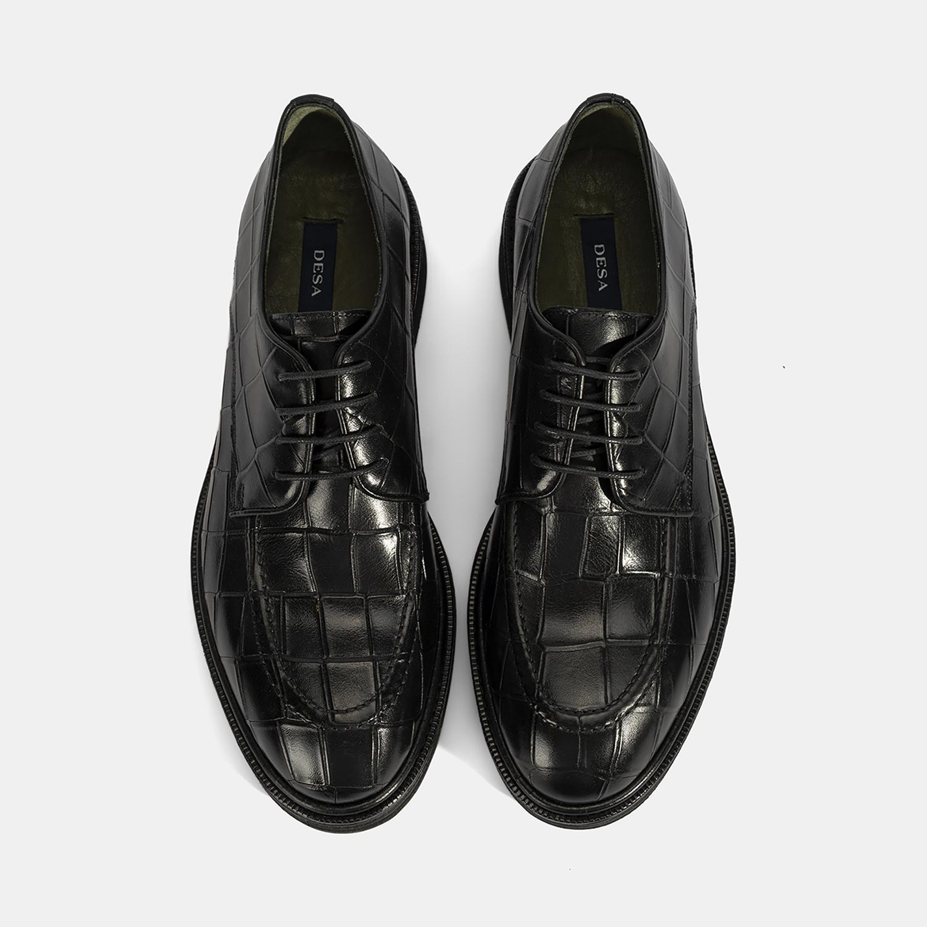 Erkek Siyah Bağcıklı Kroko Baskılı Deri Klasik Ayakkabı