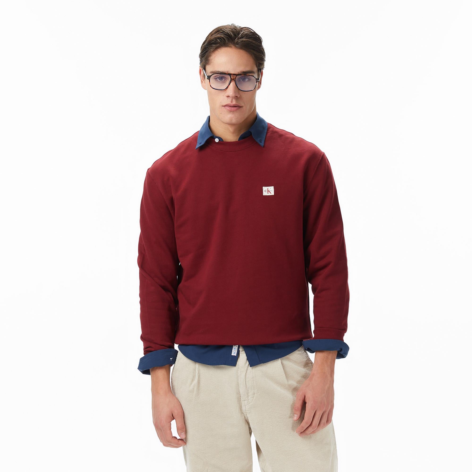 Calvin Klein Terry Badge Erkek Kırmızı Sweatshirt