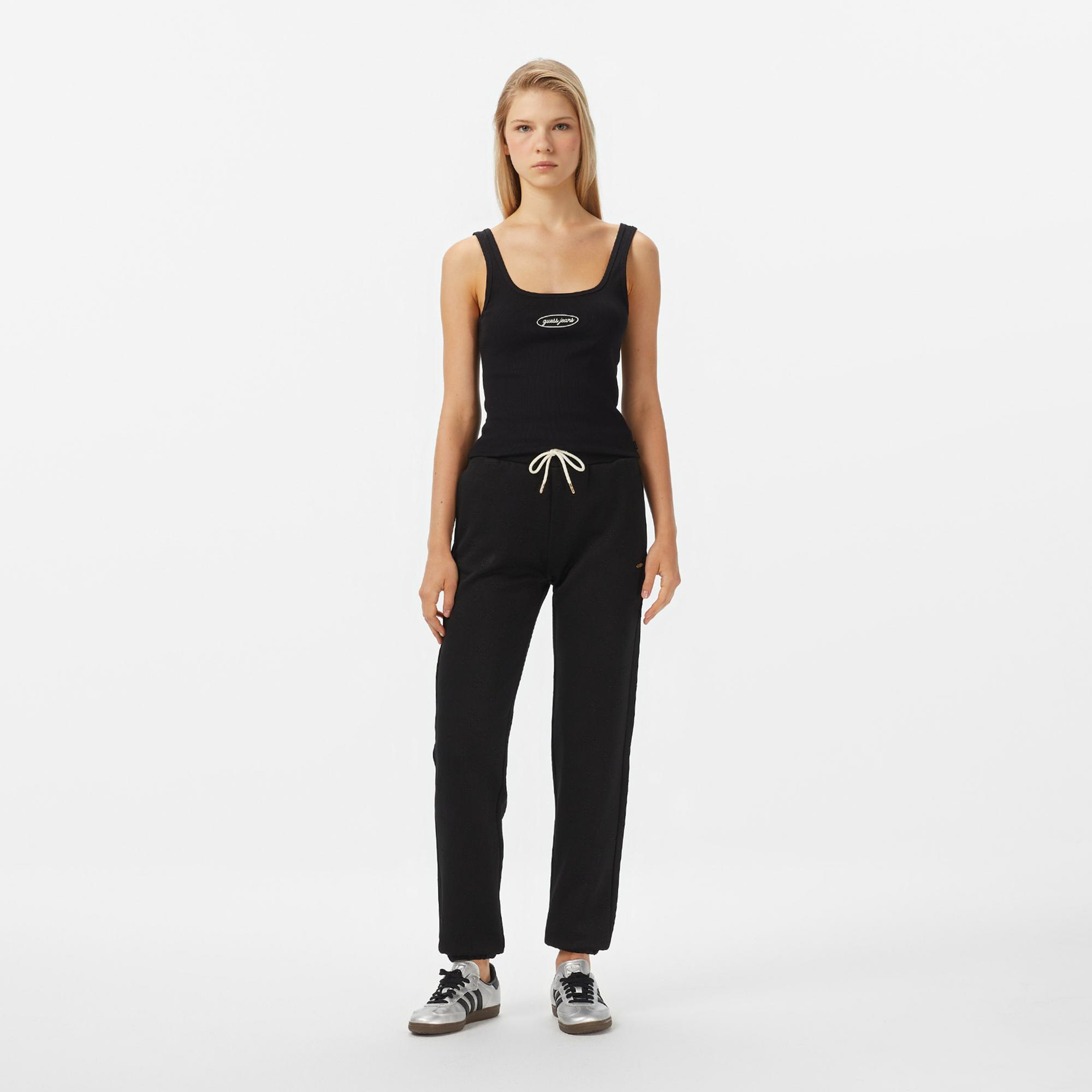 Guess Peony Regular Fit Kadın Siyah Eşofman Altı