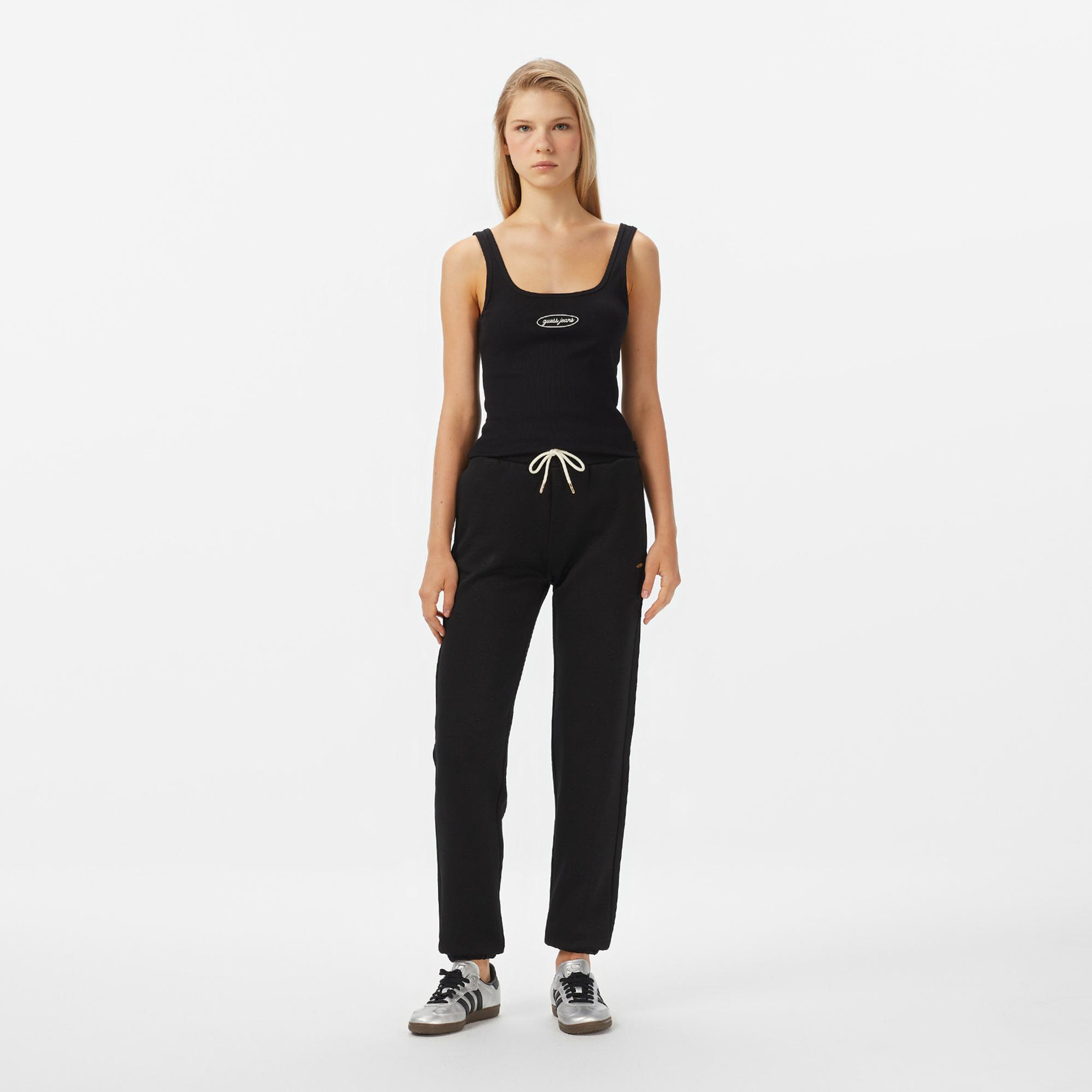 Guess Peony Regular Fit Kadın Siyah Eşofman Altı