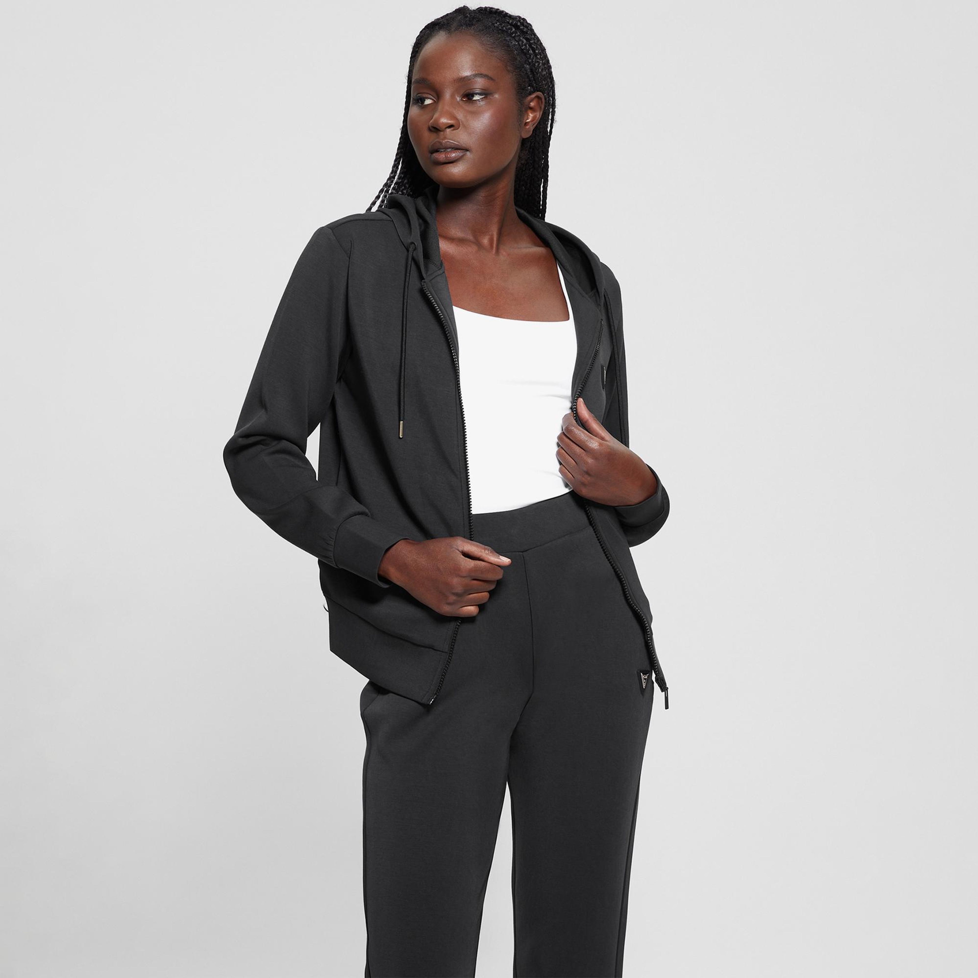 Guess Olympe Modal Midweight Scuba Kadın Siyah Hoodie