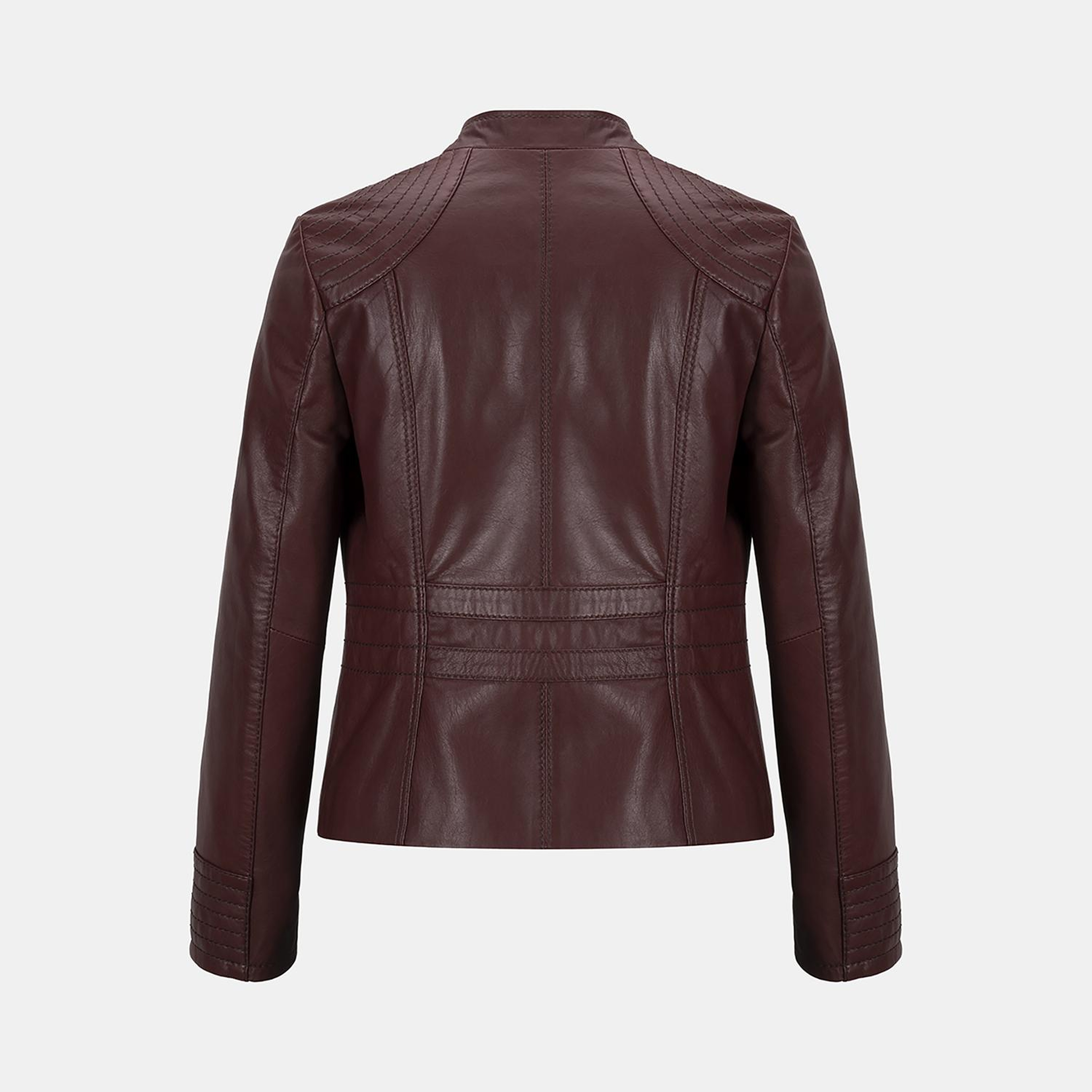 Kadın Bordo Hakim Yakalı Fit Deri Ceket