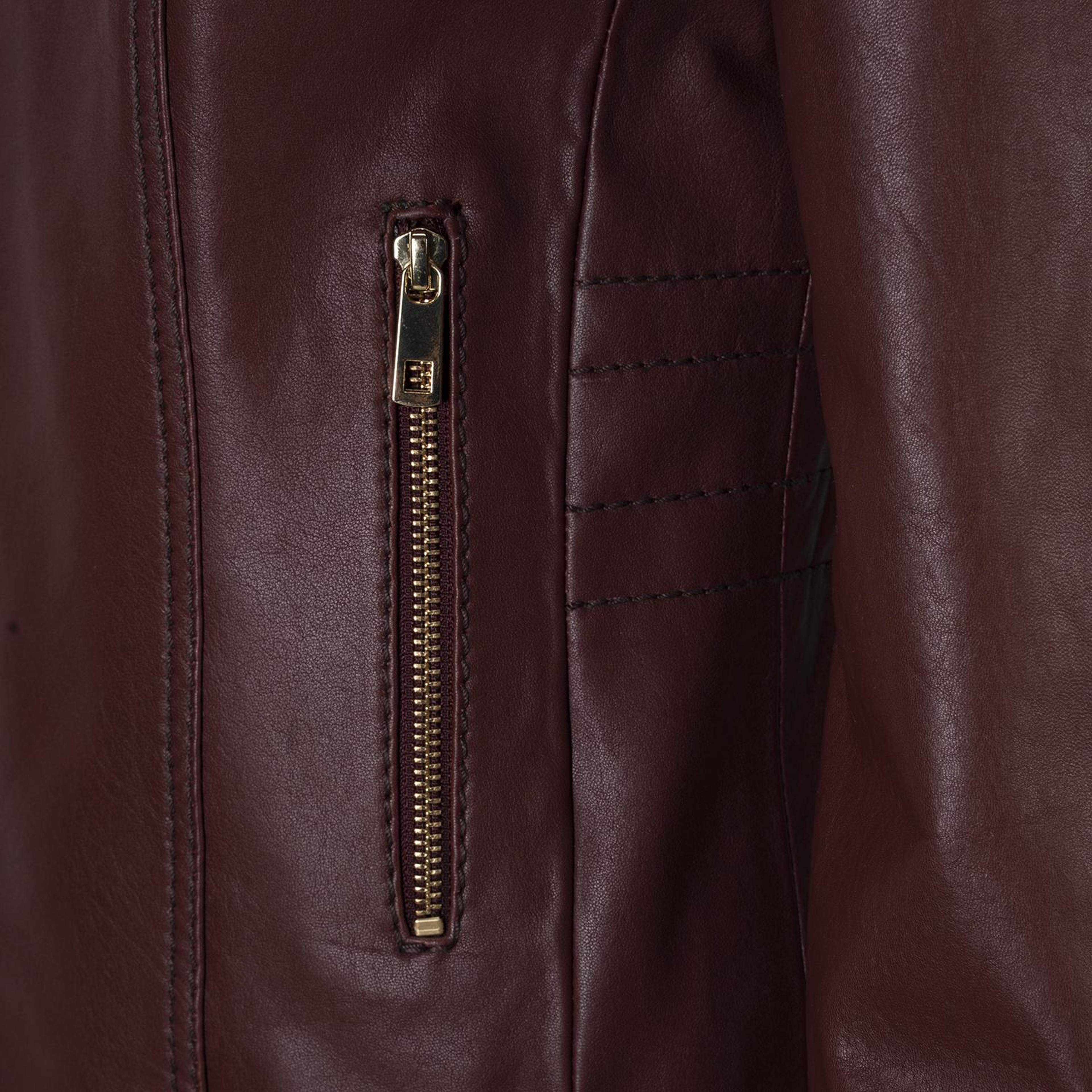 Kadın Bordo Hakim Yakalı Fit Deri Ceket