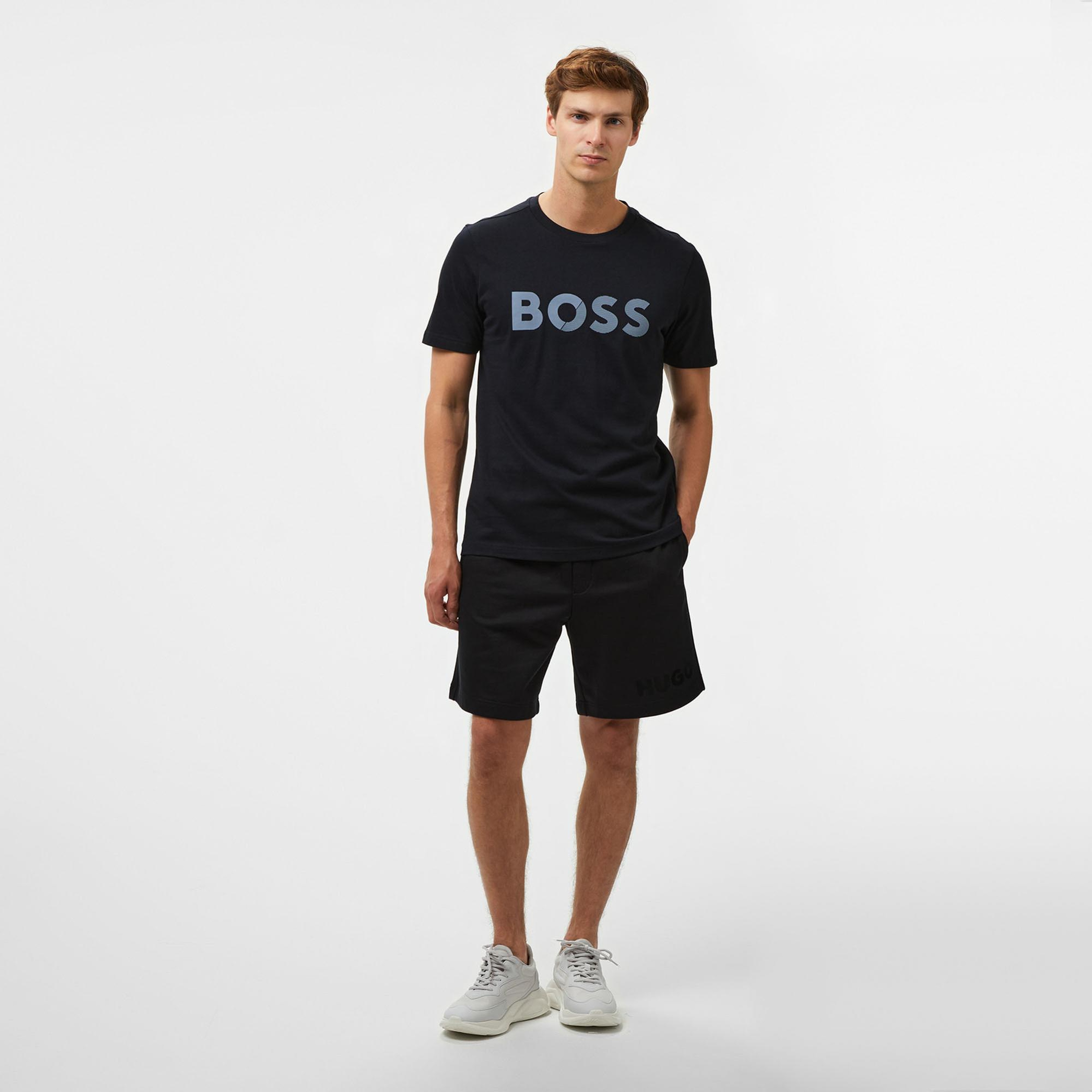 Boss Tape Logo Erkek Mavi T-Shirt