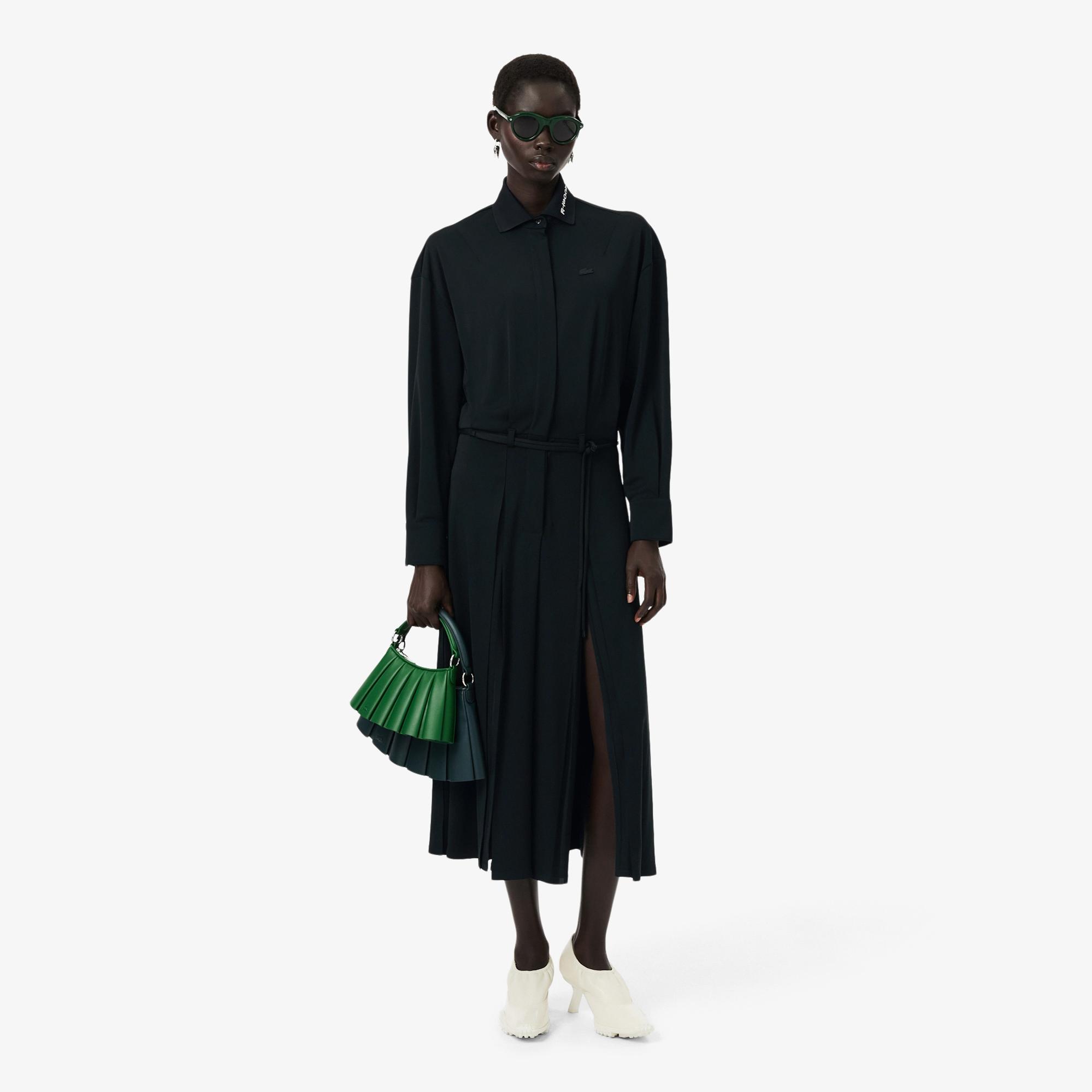 Lacoste Runway Kadın Polo Yaka Koyu Yeşil Elbise