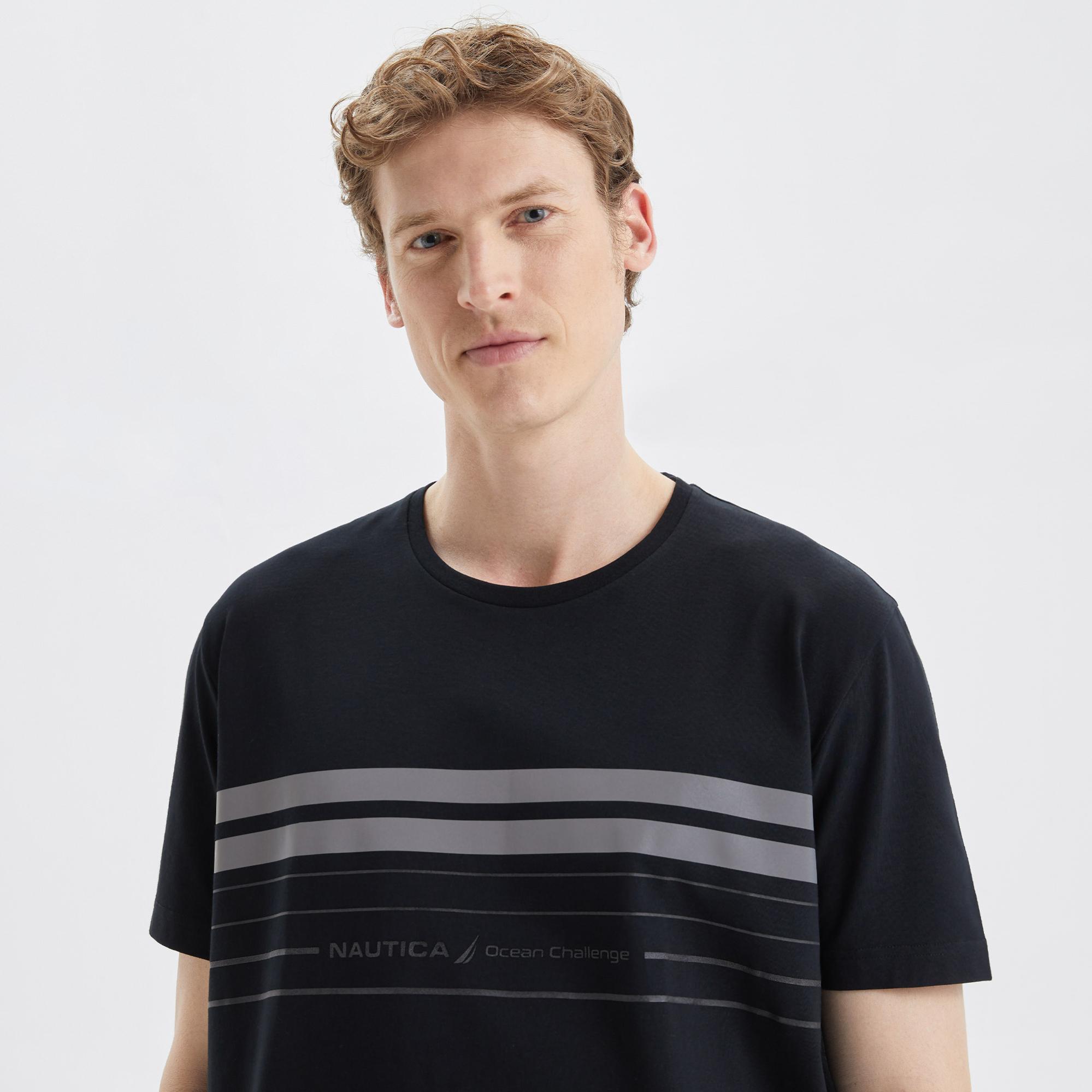 Nautica Erkek Siyah Standart Fit Çizgili T-Shirt