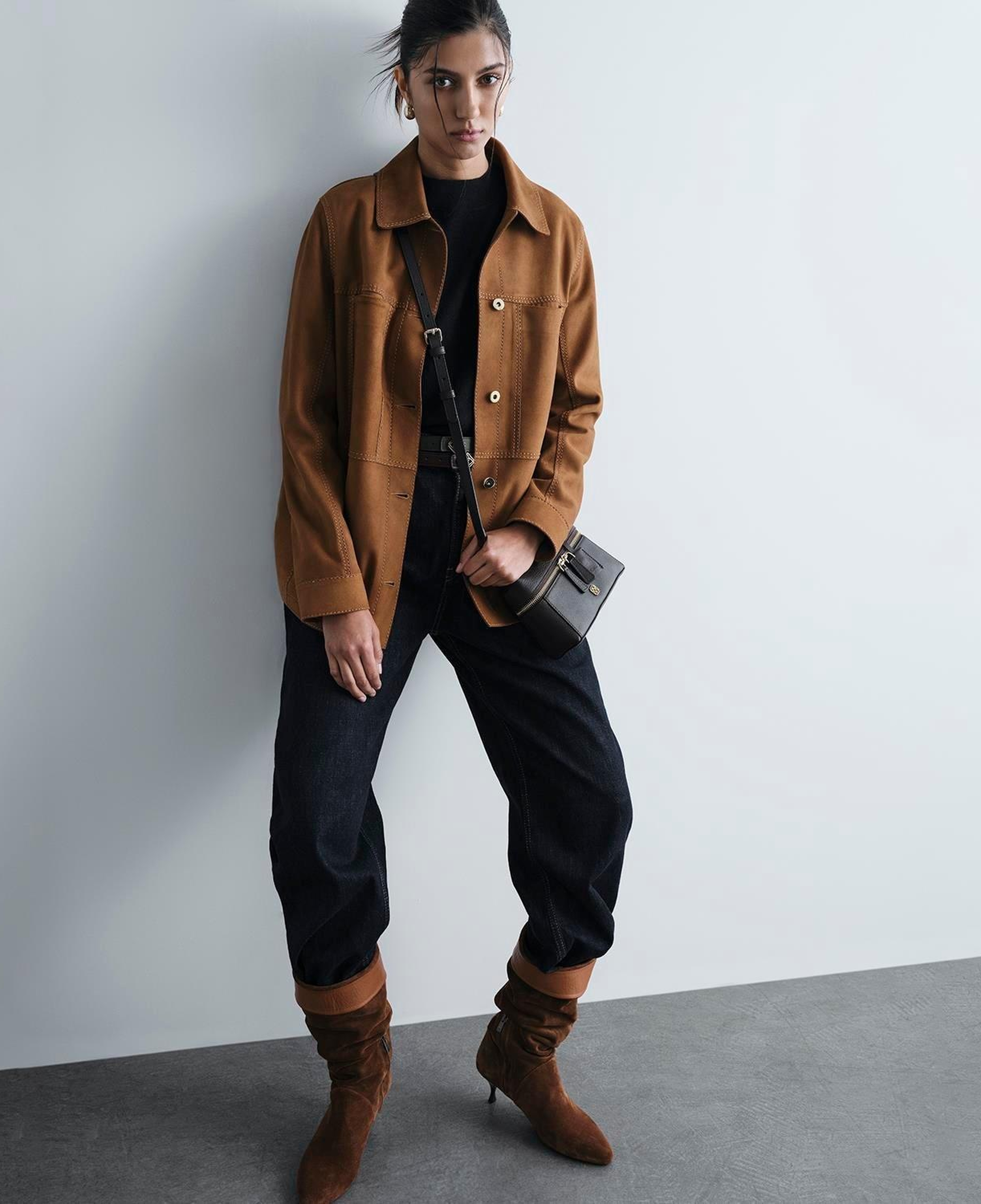 Kadın Taba Gömlek Yakalı Düğmeli Süet Ceket