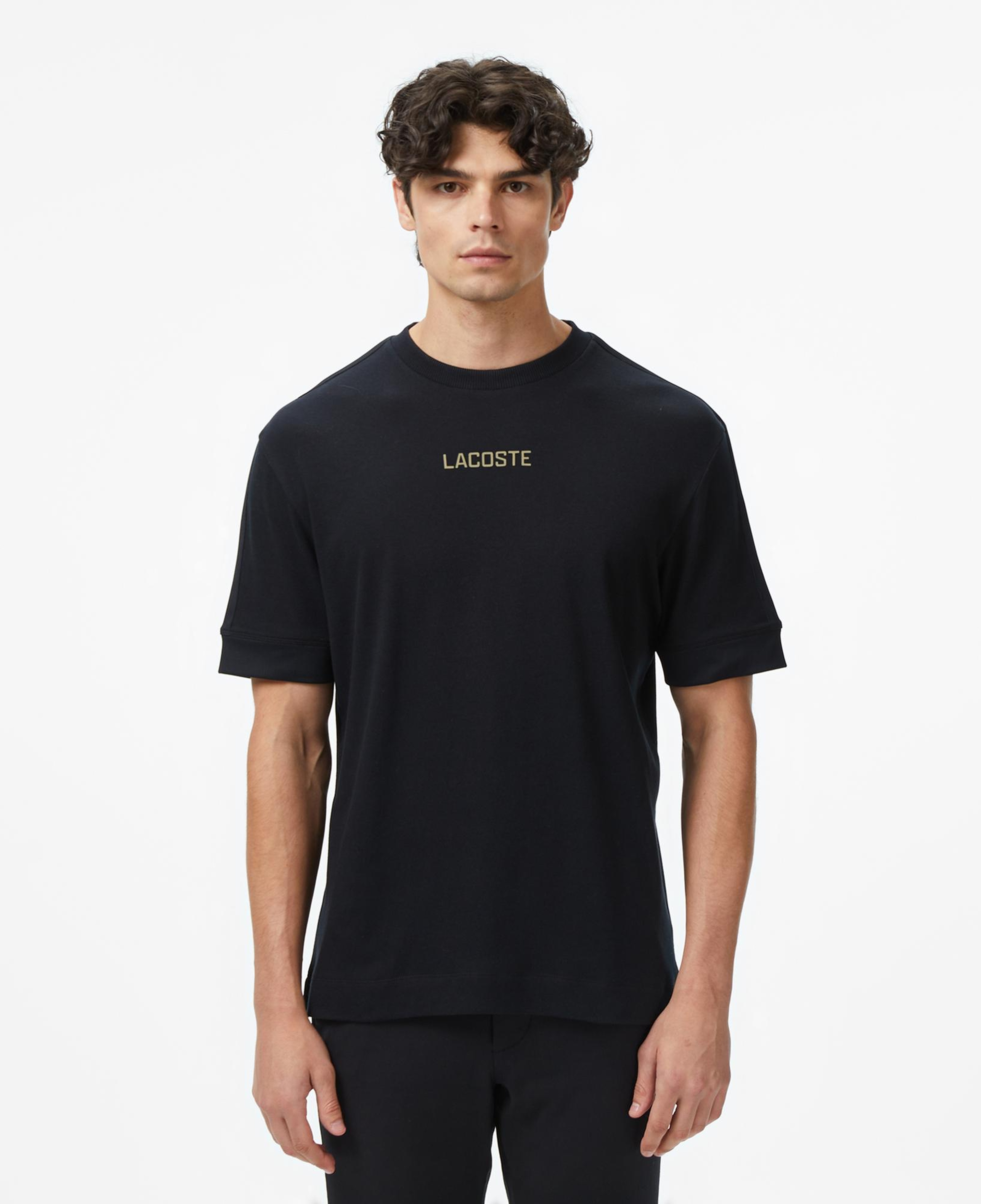 Lacoste Erkek Loose Fit Bisiklet Yaka Baskılı Siyah T-Shirt