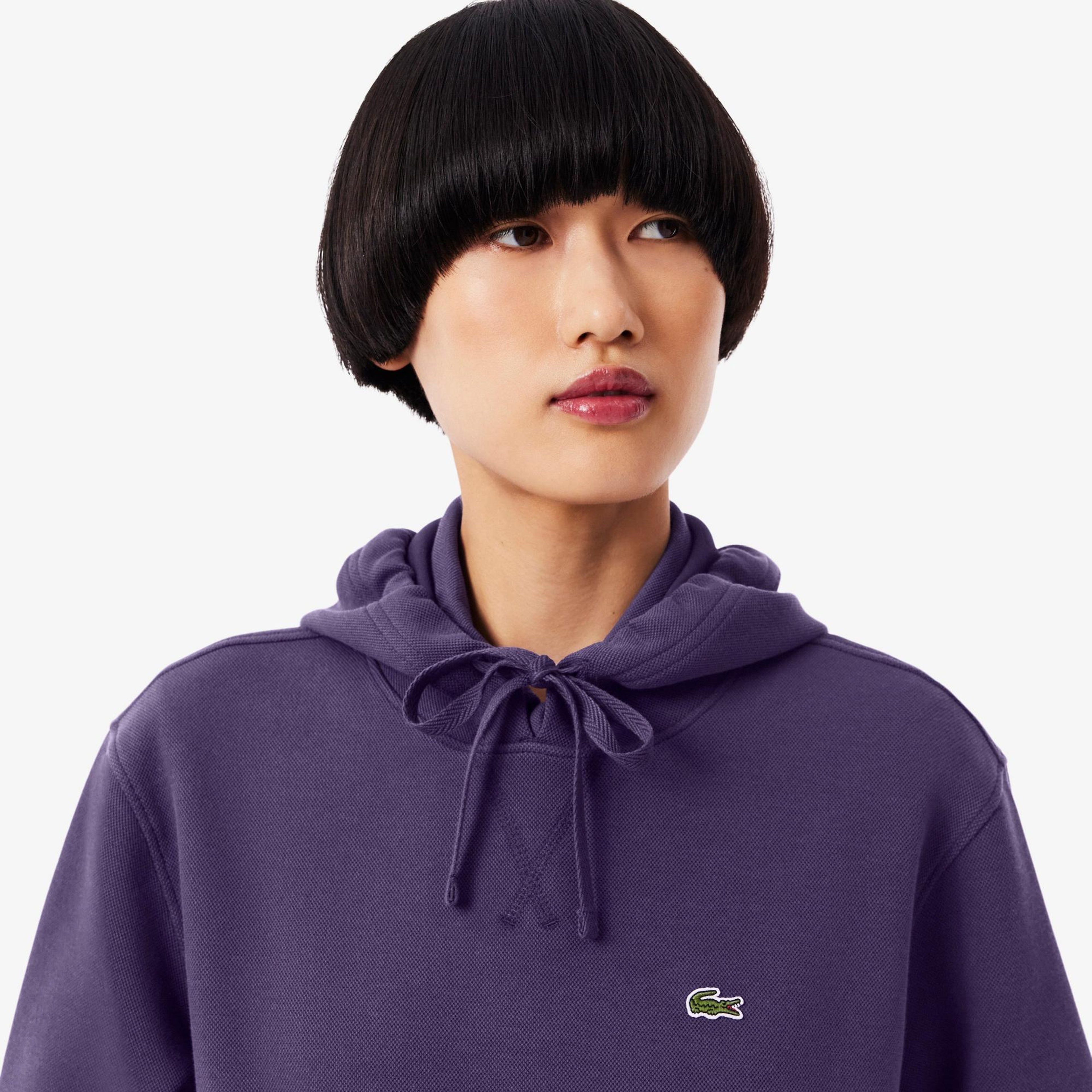 Lacoste Kadın Relaxed Fit Kapüşonlu Mor Sweatshirt