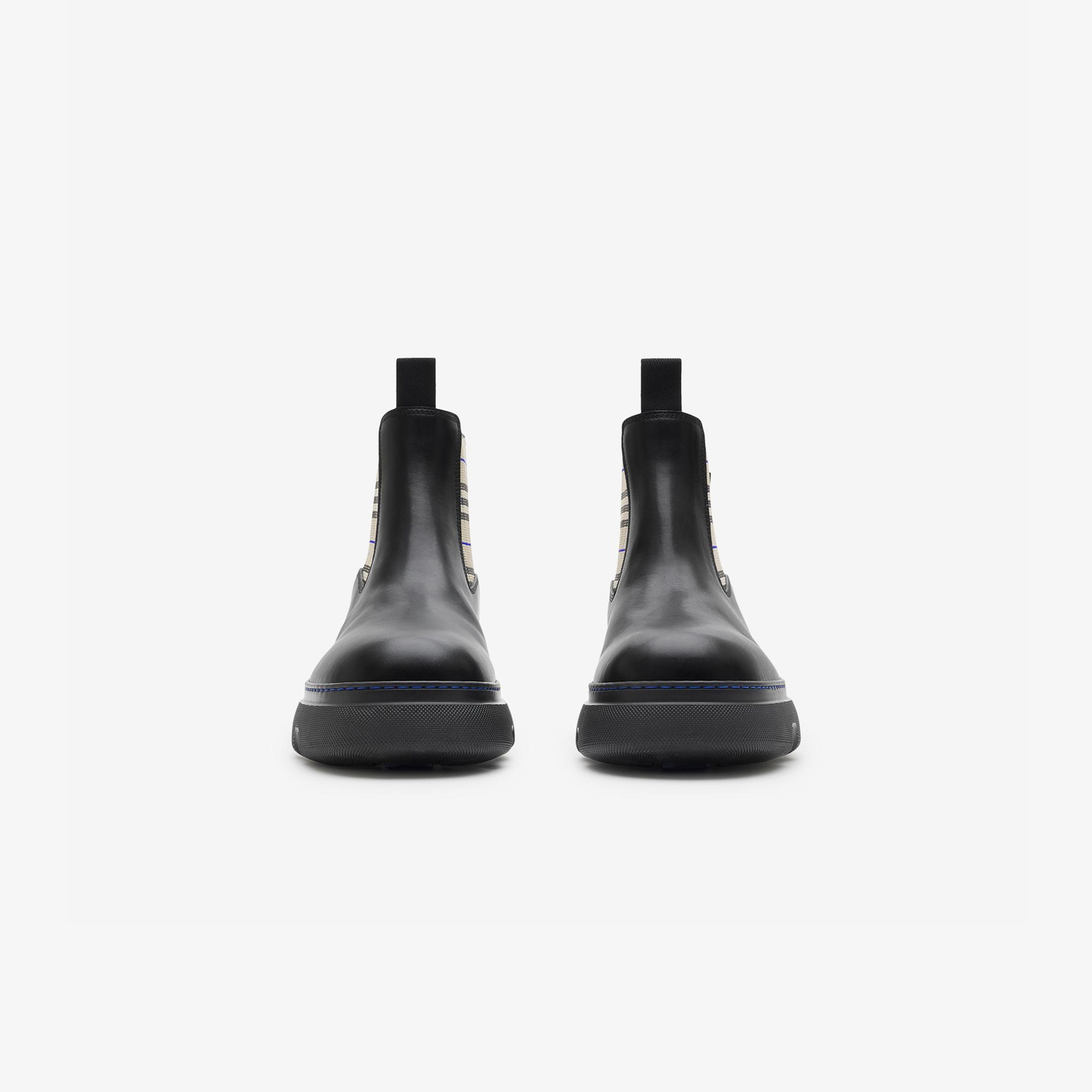 Burberry Leather Creeper Low Chelsea Erkek Siyah Bot