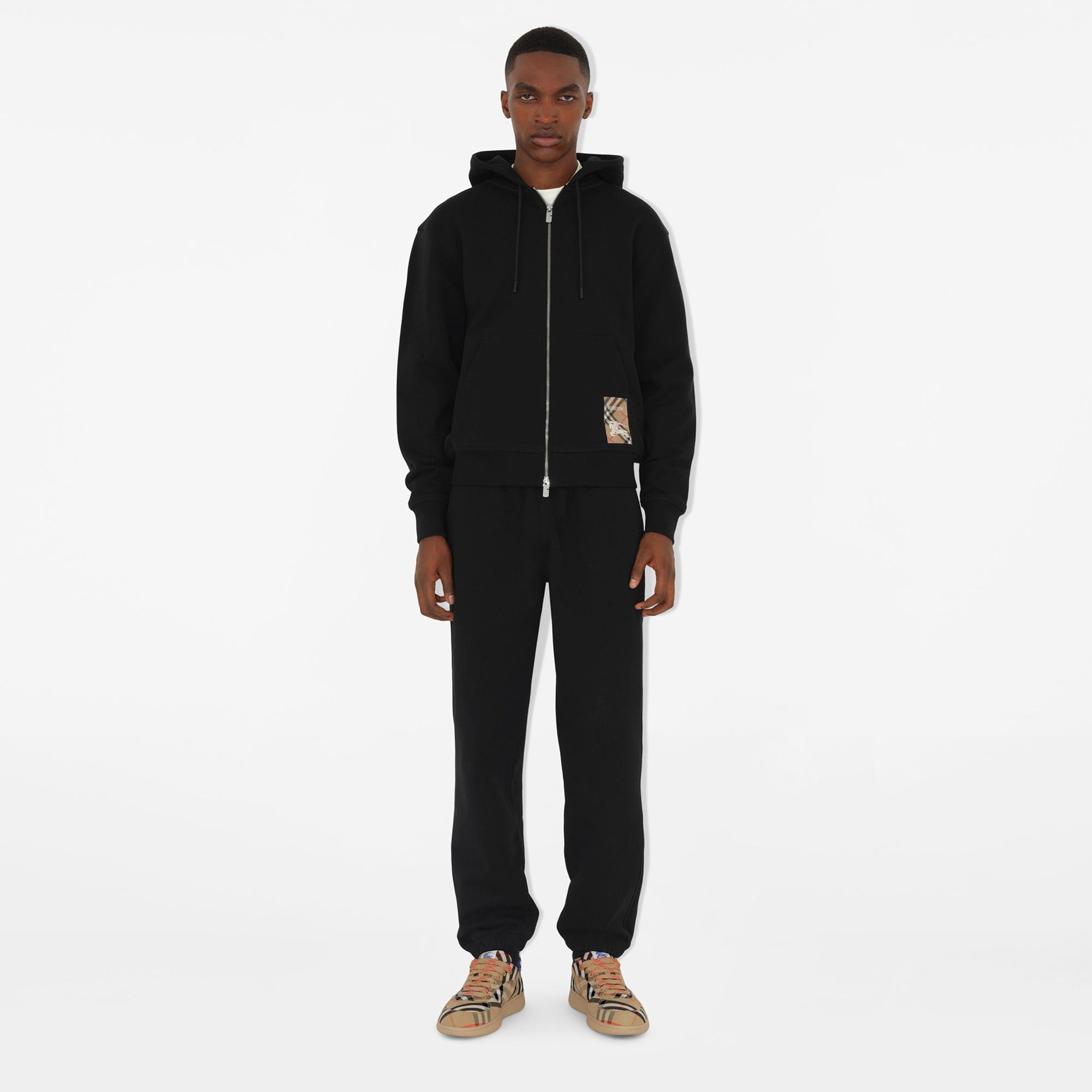 Burberry For Label Cotton Zip Erkek Siyah Hoodie