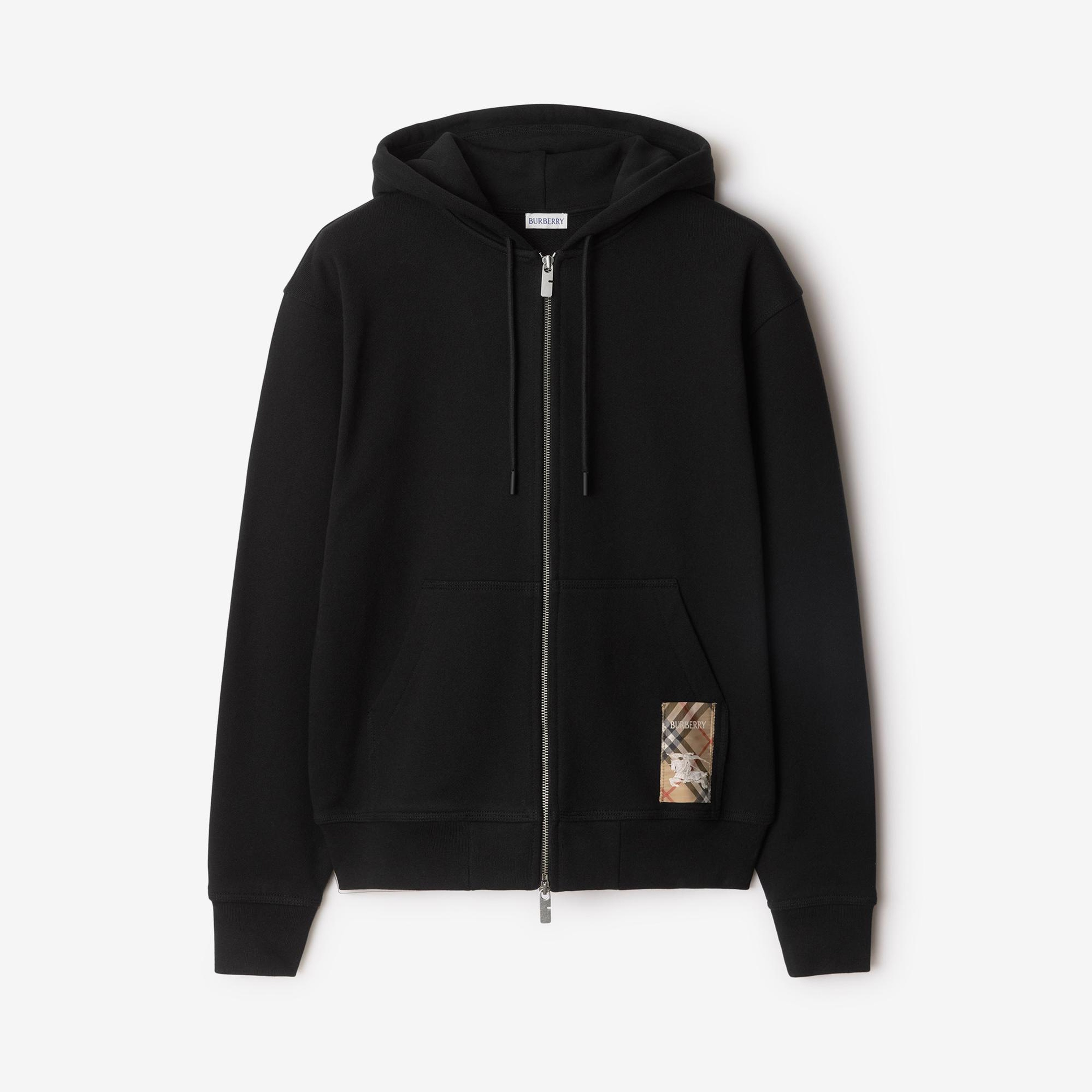 Burberry For Label Cotton Zip Erkek Siyah Hoodie
