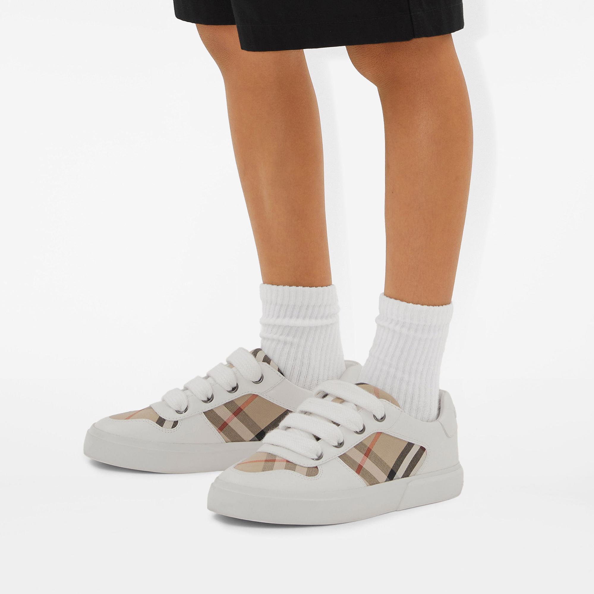 Burberry Check Pamuk ve Deri Çocuk Beyaz Sneaker