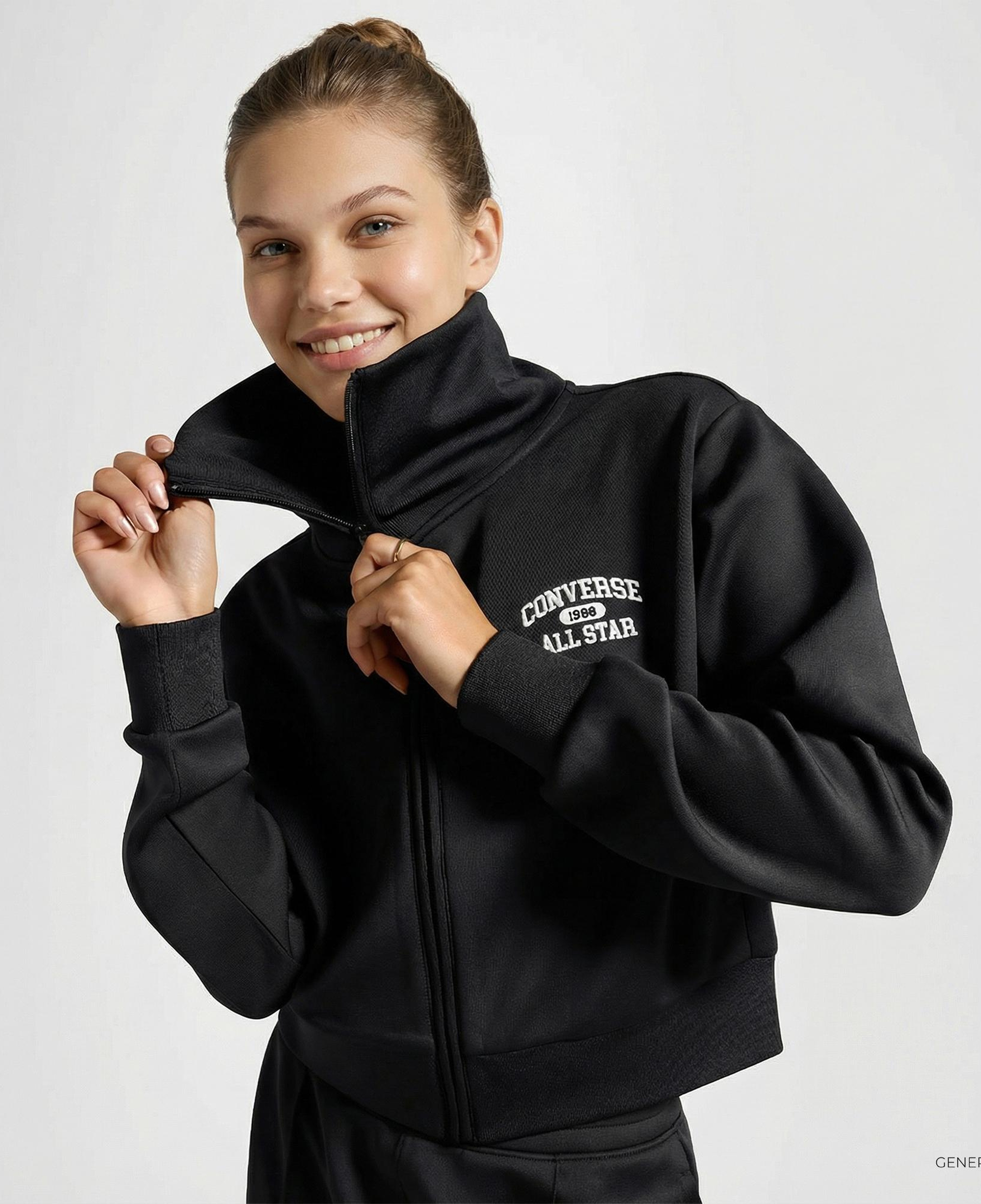 Converse Kadın Fermuarlı Siyah Eşofman Üstü