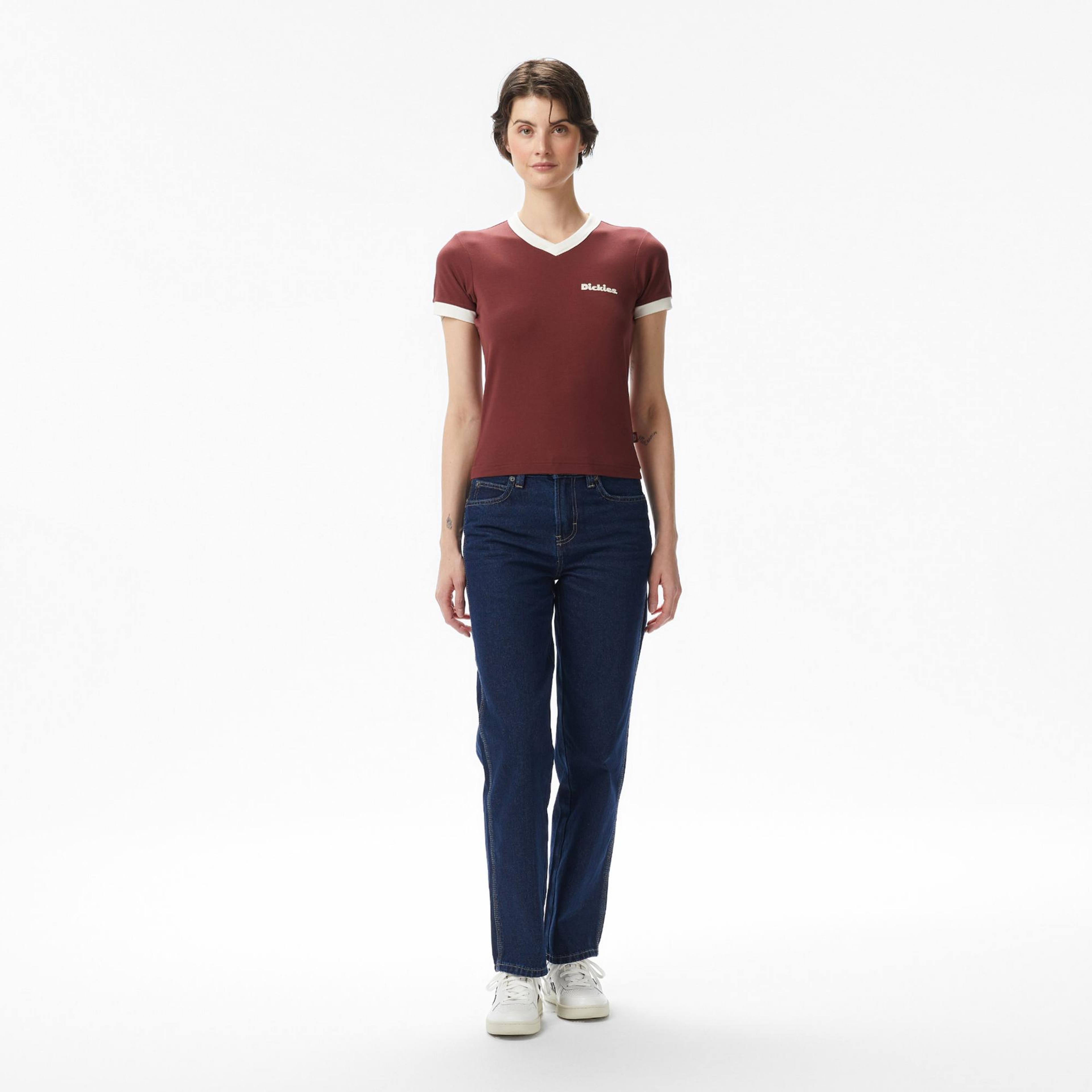 Dickies Slayden Ringer Kadın Kahverengi T-Shirt