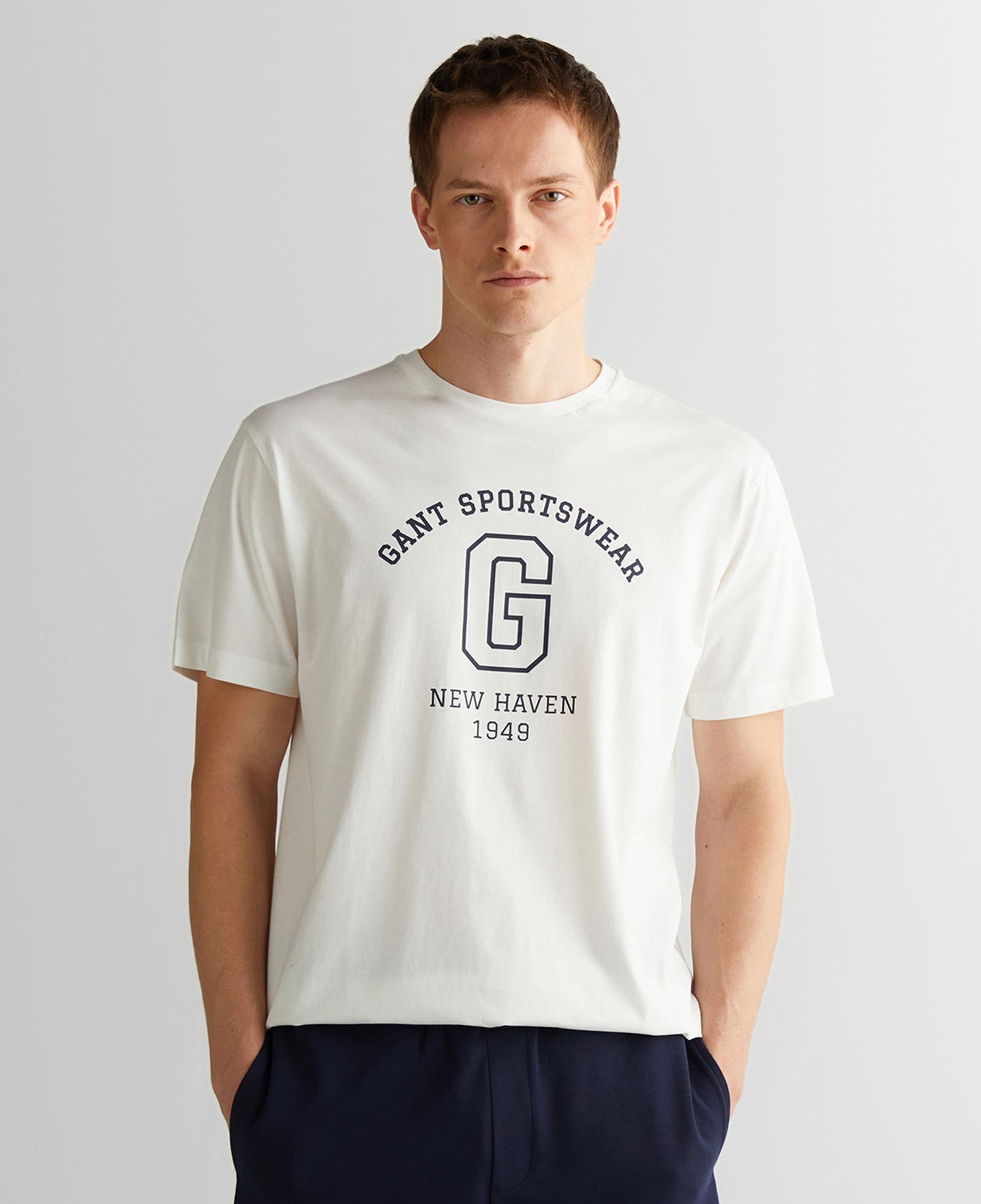 GANT Erkek Krem Regular Fit Bisiklet Yaka Logolu T-Shirt