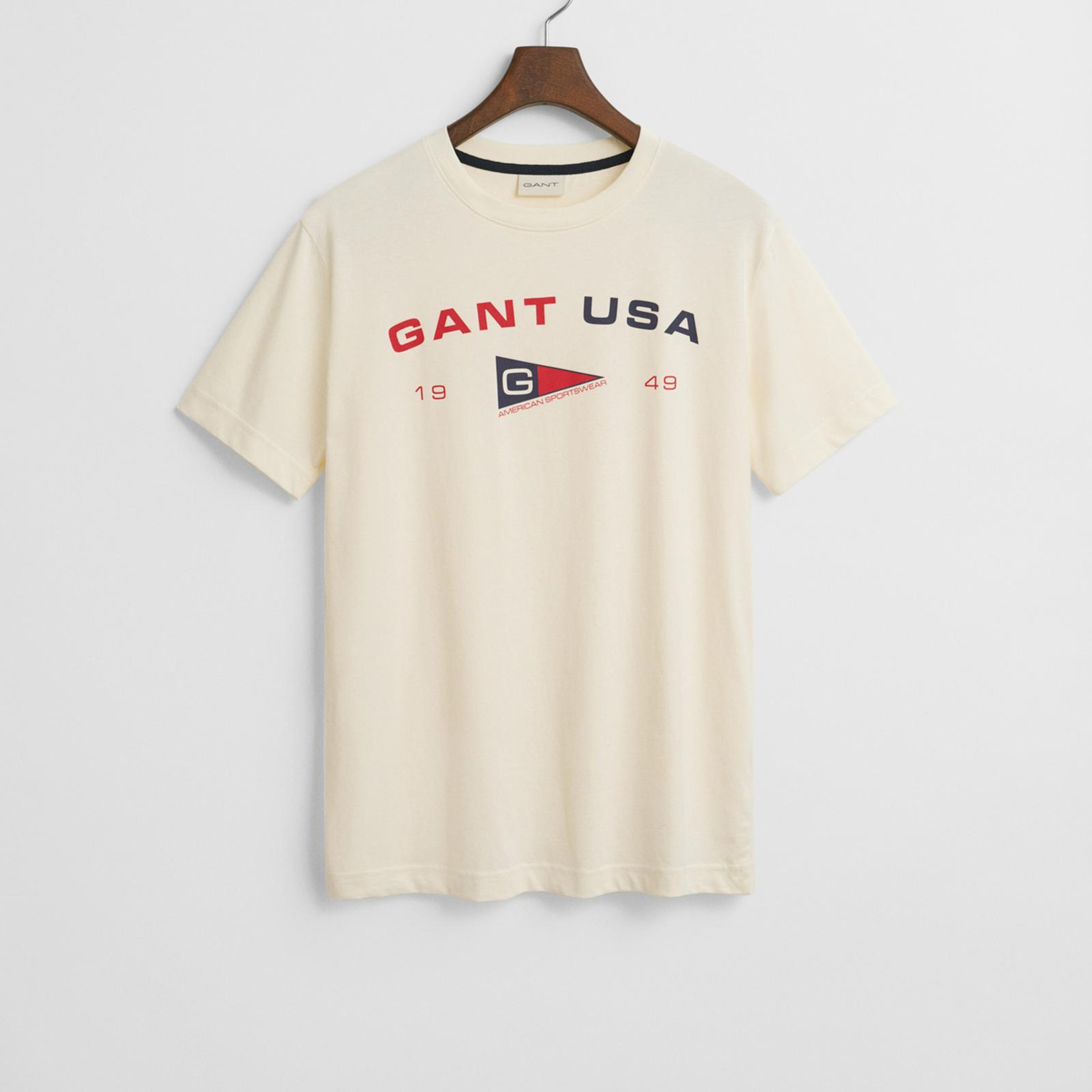 GANT Erkek Krem Regular Fit Bisiklet Yaka Logolu T-Shirt