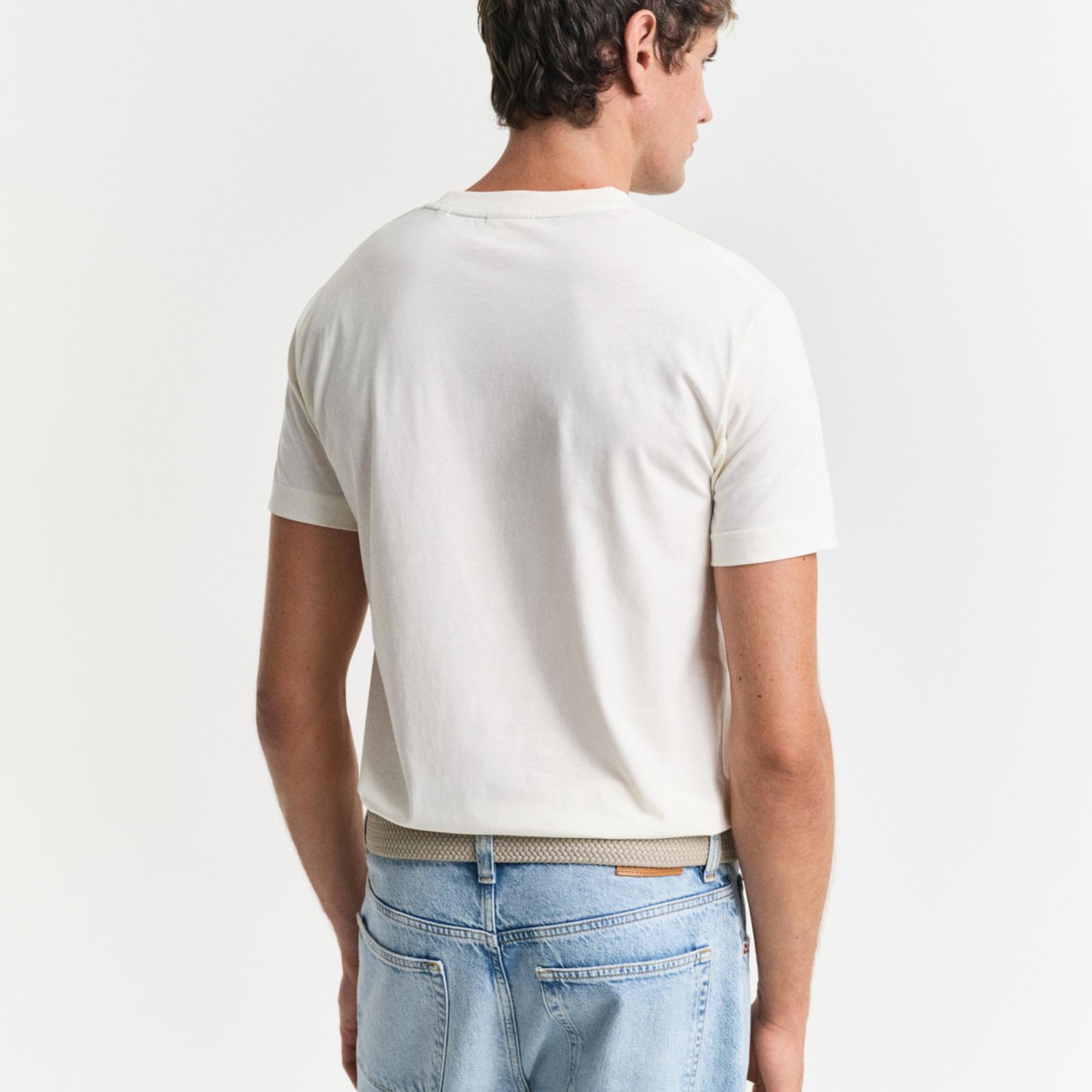 GANT Erkek Krem Regular Fit Bisiklet Yaka Logolu T-Shirt