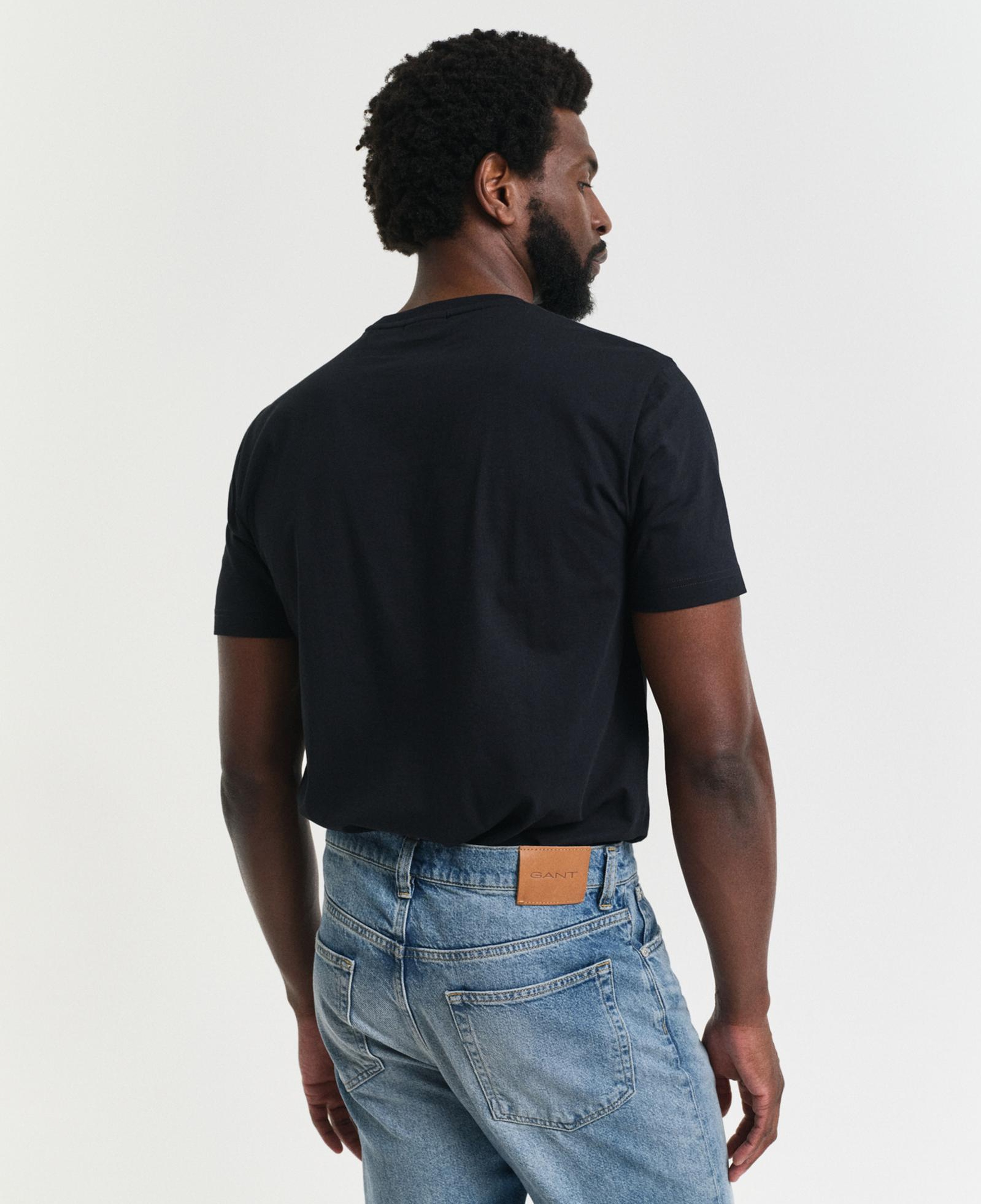 GANT Erkek Siyah Regular Fit Bisiklet Yaka Logolu T-Shirt