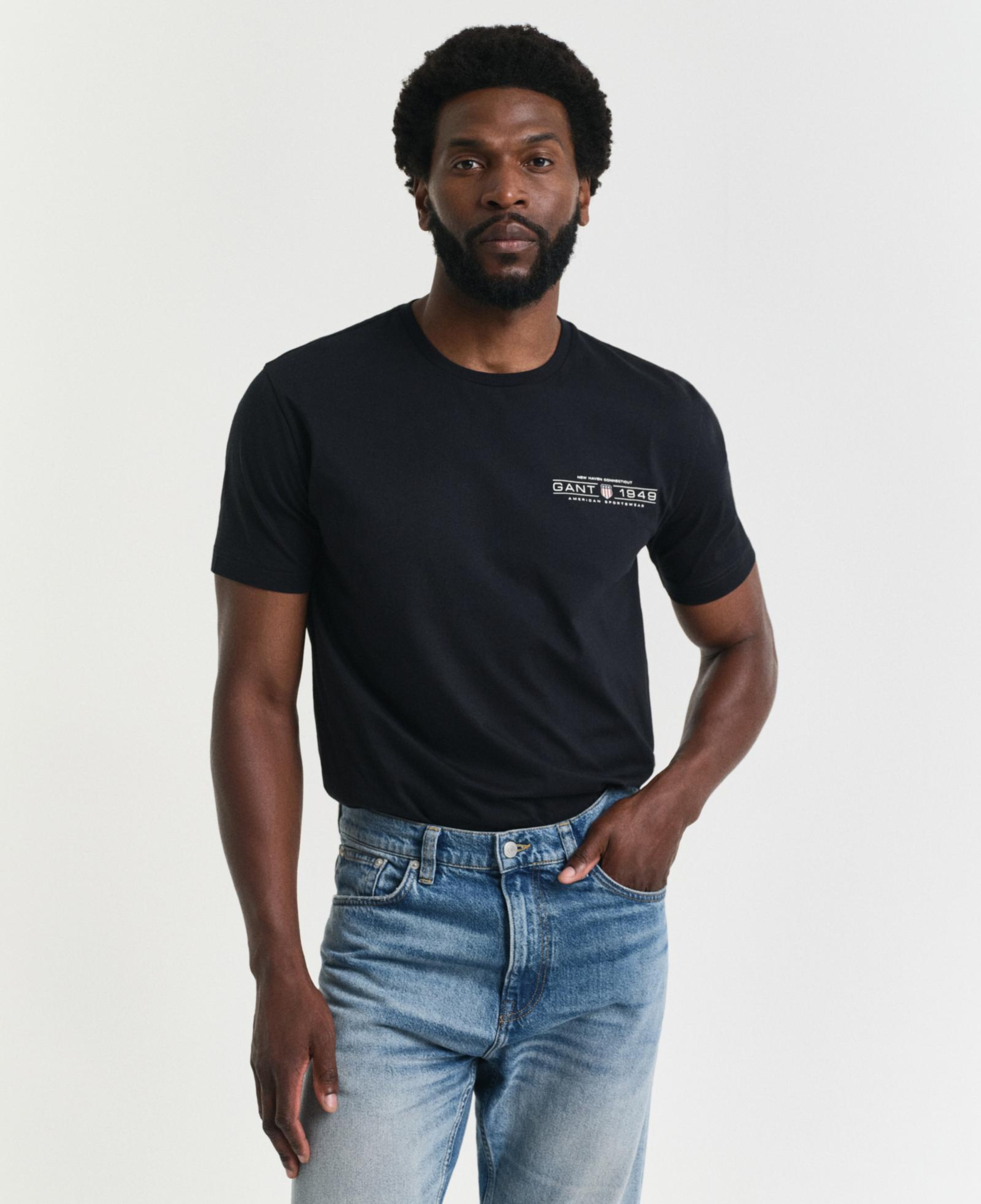 GANT Erkek Siyah Regular Fit Bisiklet Yaka Logolu T-Shirt