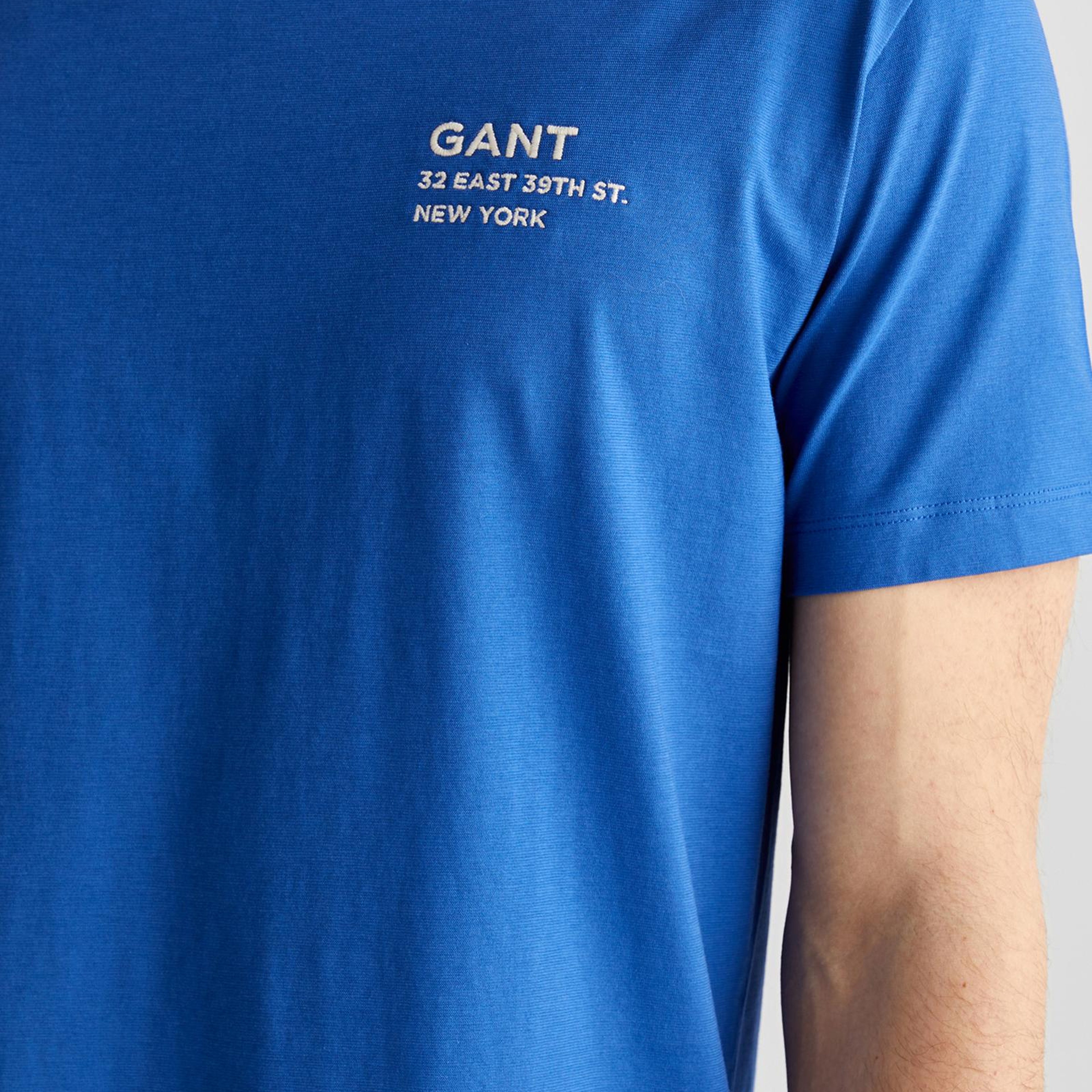 GANT Erkek Lacivert Regular Fit Bisiklet Yaka Logolu T-Shirt