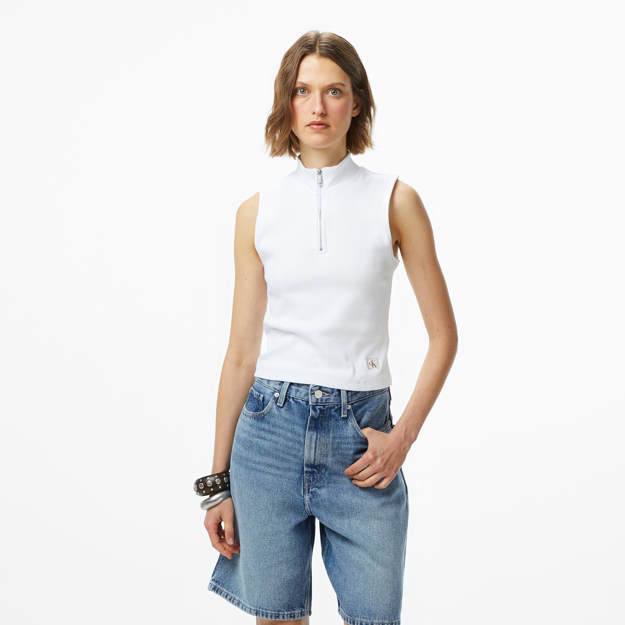 Calvin Klein Woven Label Kadın Beyaz T-Shirt