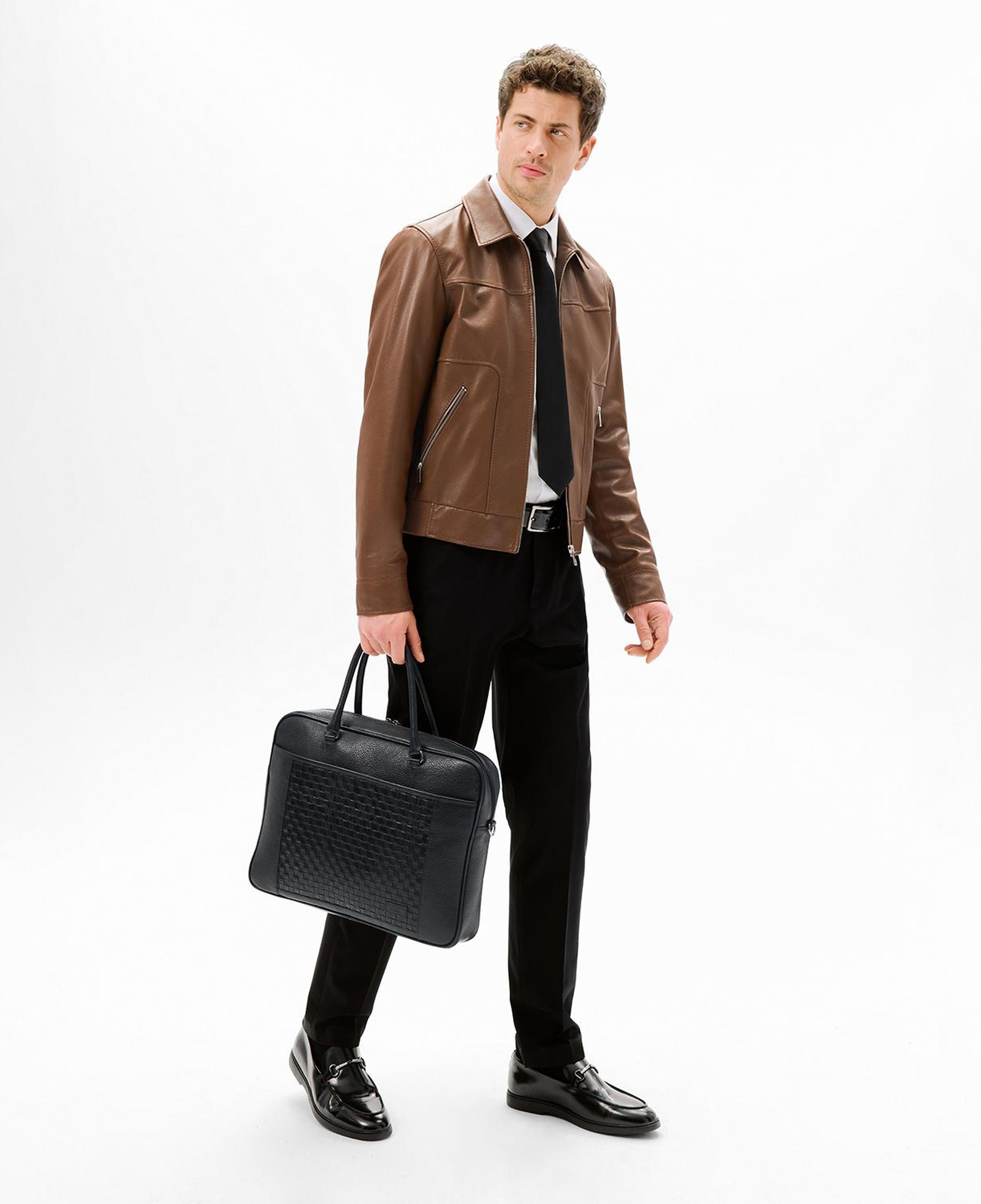 Erkek Taba Fermuarlı Gömlek Yaka Deri Ceket