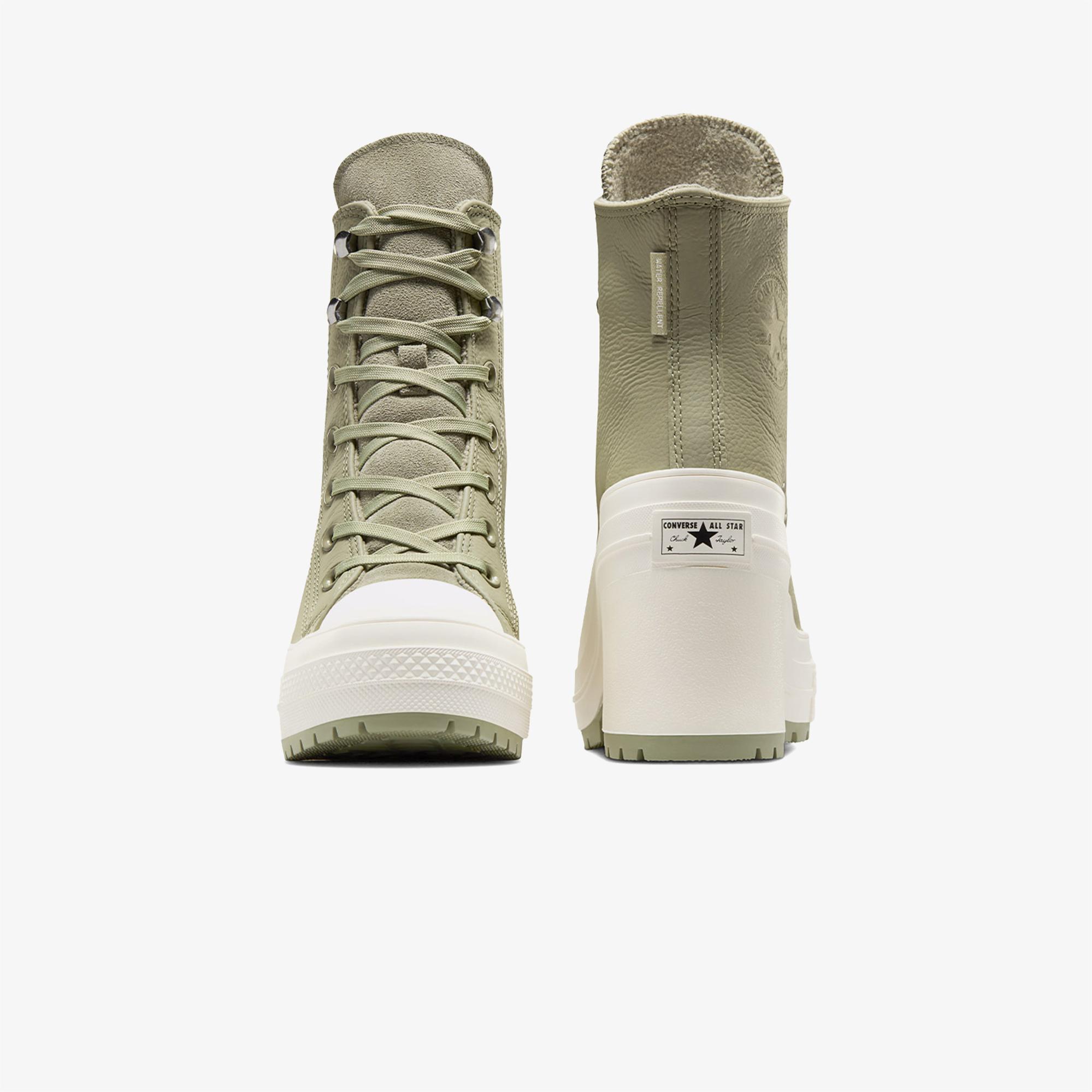 Converse Chuck 70 De Luxe Heel Unisex Haki Deri Platform Sneaker