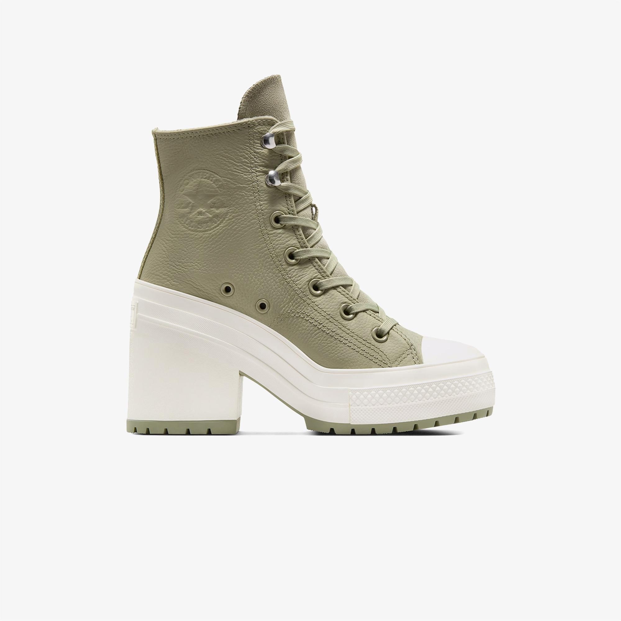 Converse Chuck 70 De Luxe Heel Unisex Haki Deri Platform Sneaker