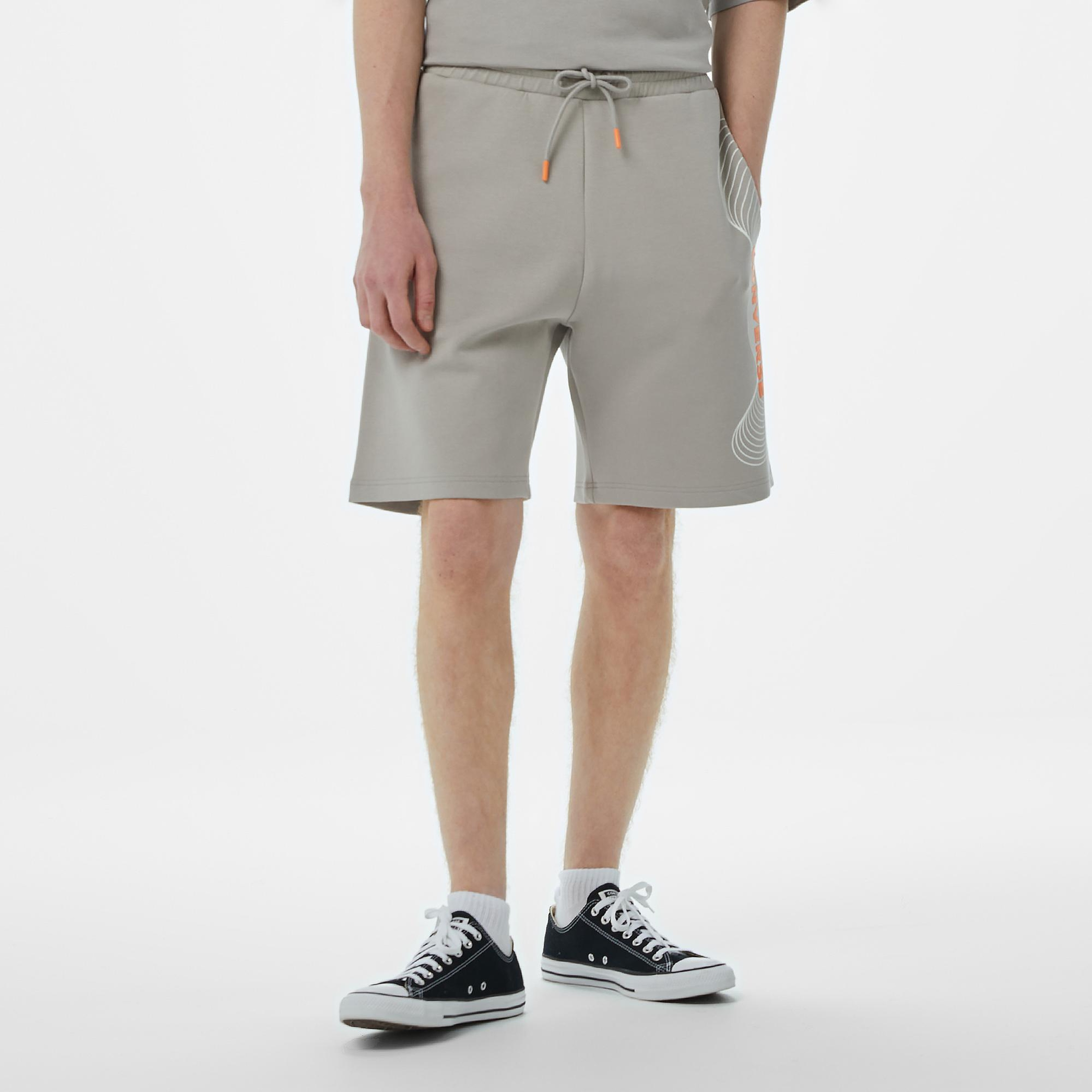 Converse Baskılı Erkek Oversize Fit Gri Şort