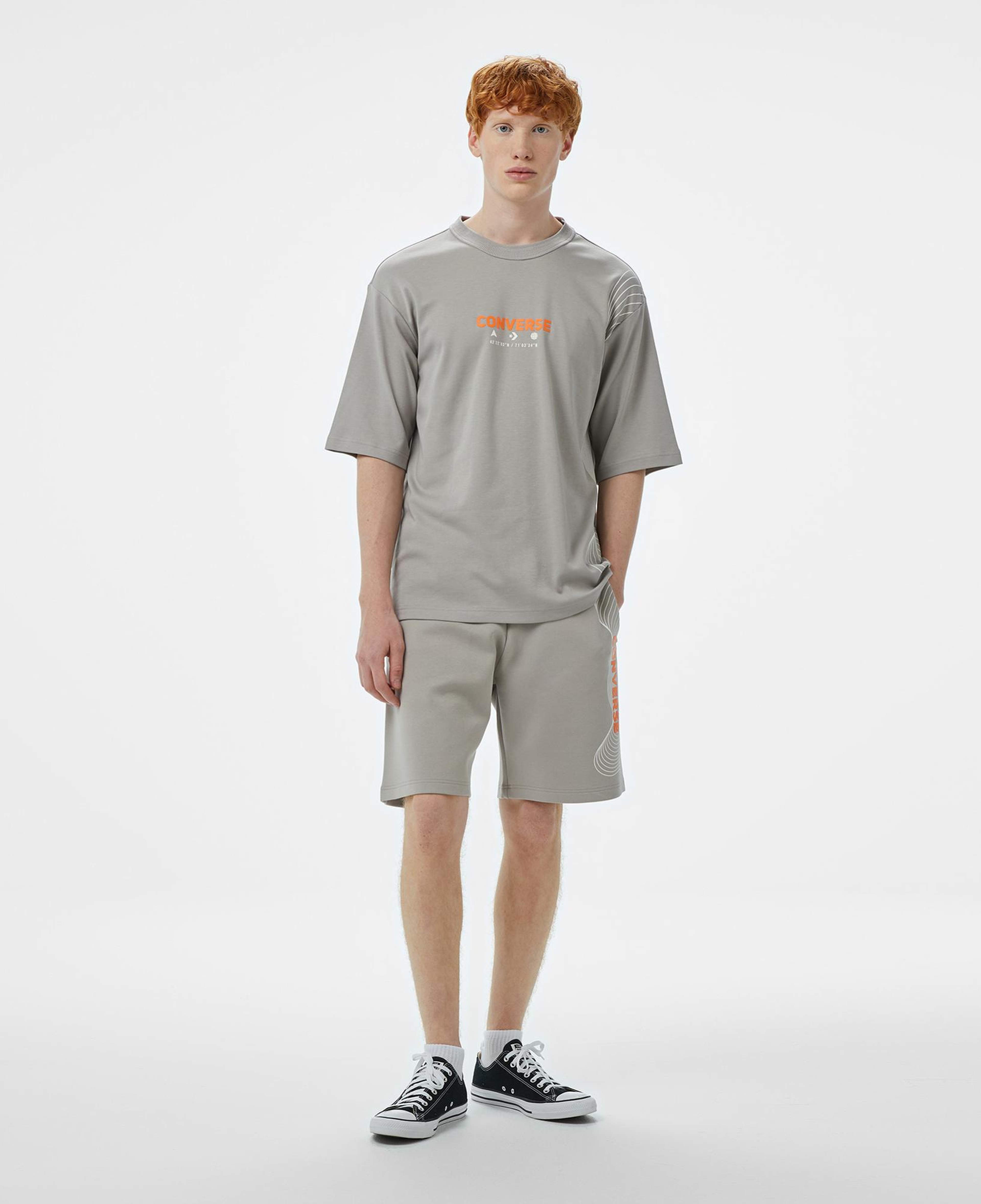 Converse Baskılı Erkek Oversize Fit Gri Şort