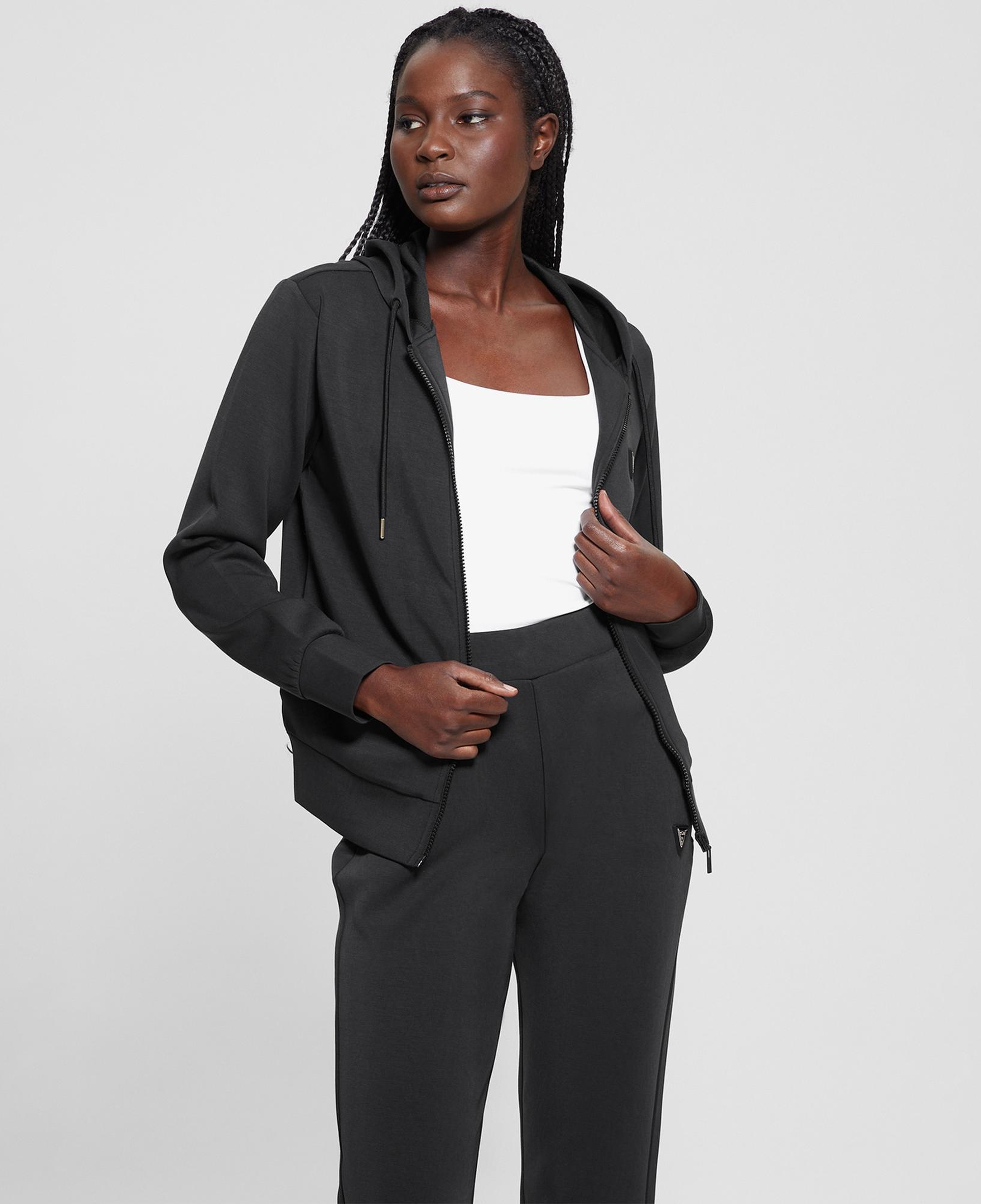 Guess Olympe Modal Midweight Scuba Kadın Siyah Hoodie