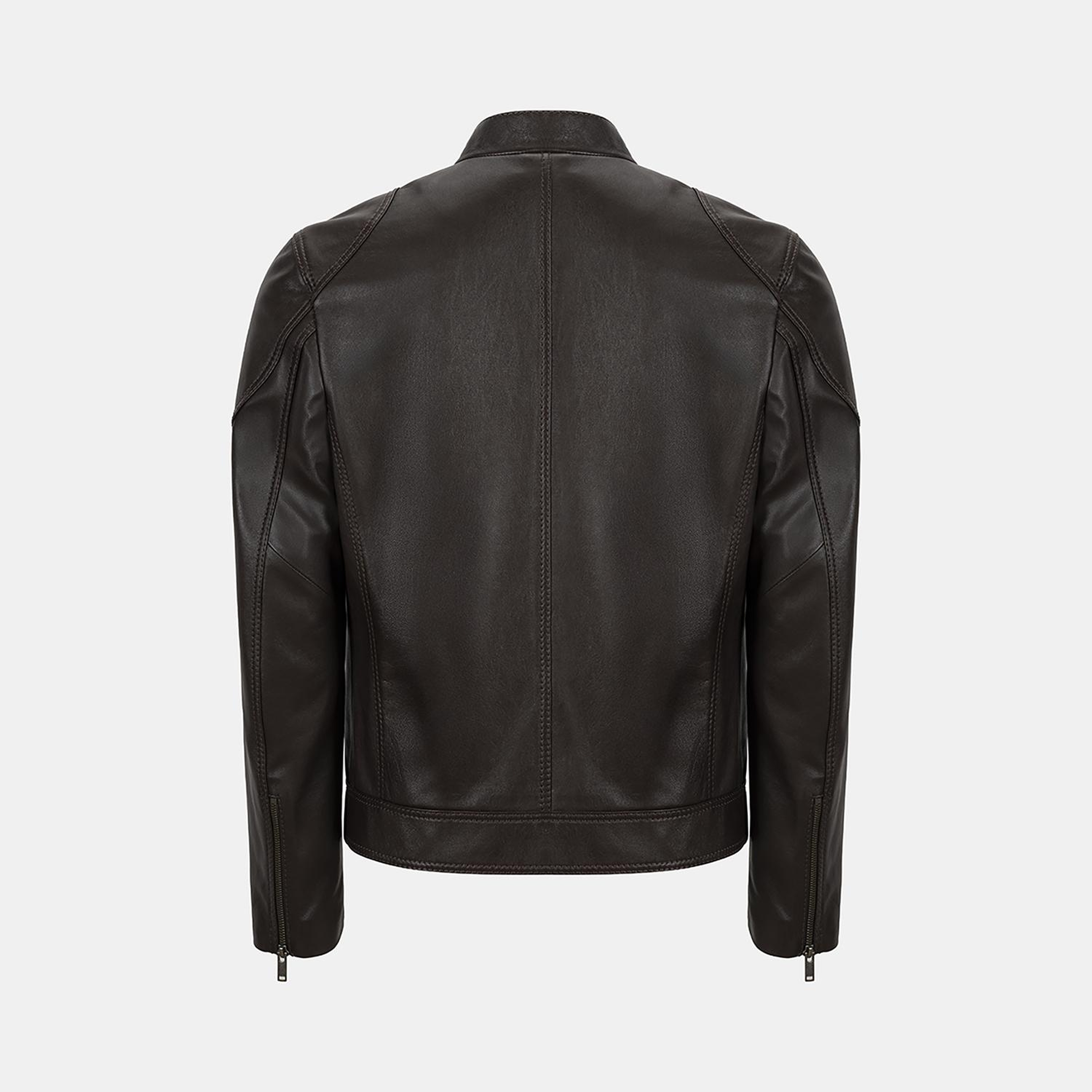 Erkek Koyu Kahve Hakim Yakalı Deri Ceket