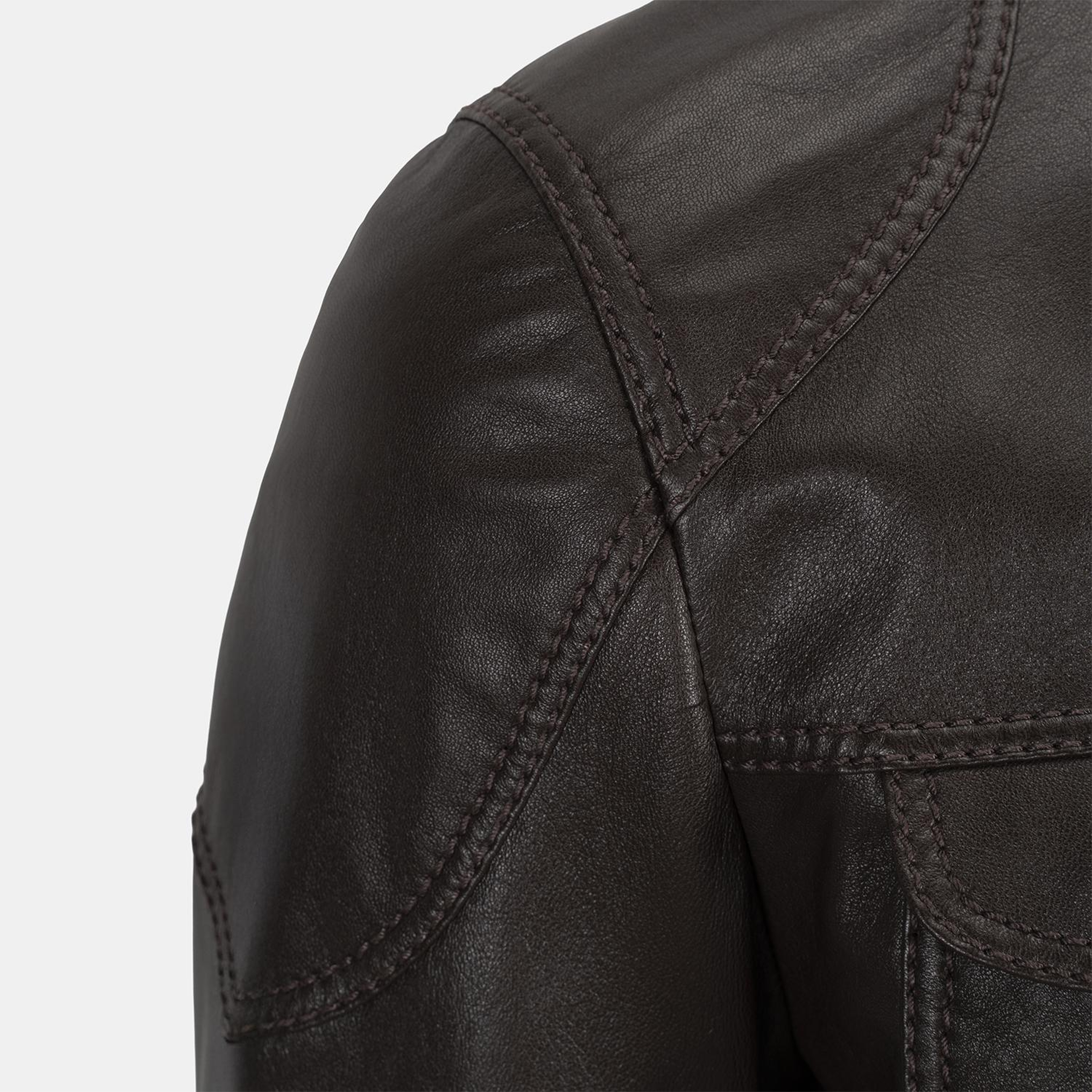 Erkek Koyu Kahve Hakim Yakalı Deri Ceket