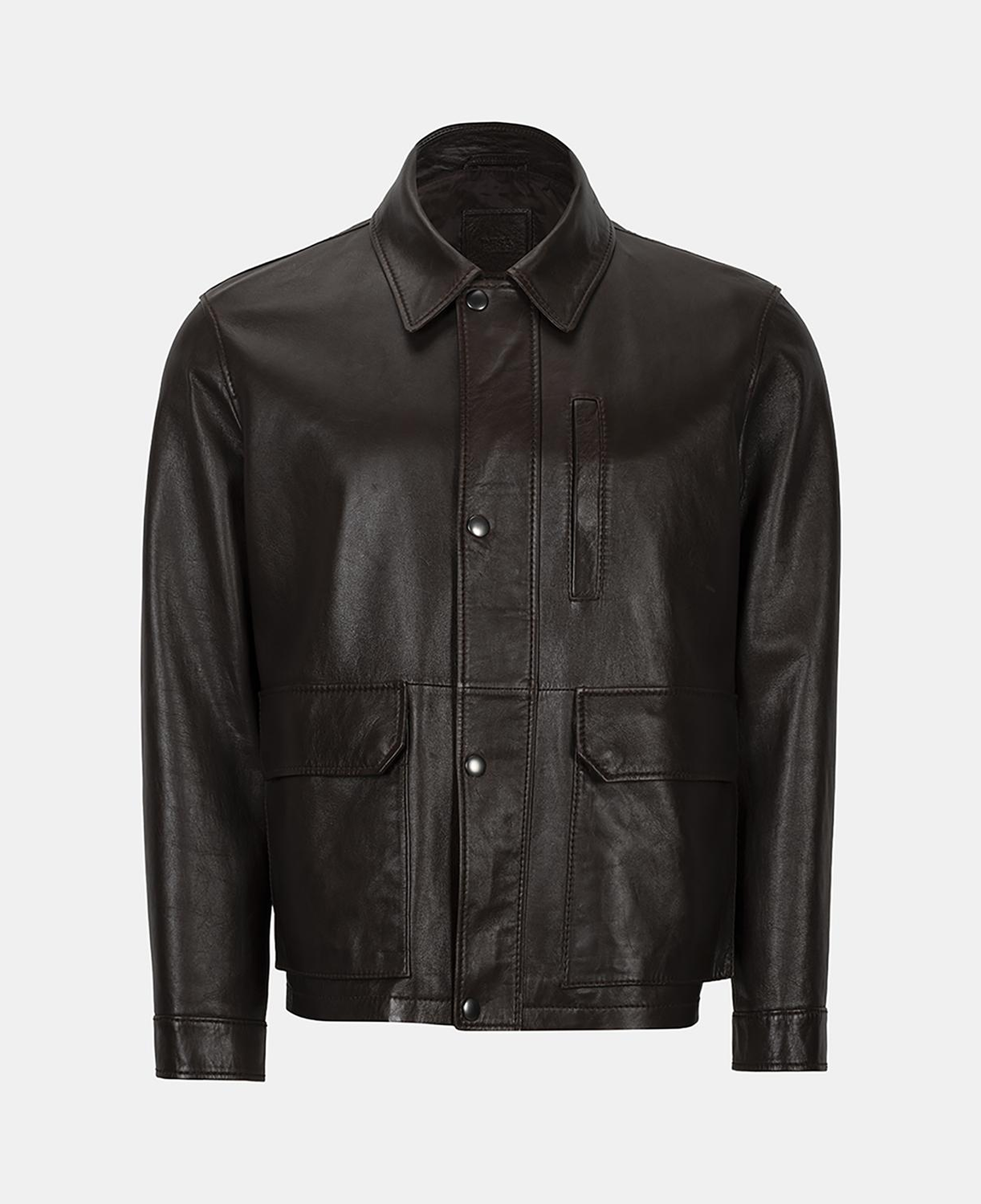 Erkek Acı Kahve Gömlek Yakalı Deri Mont