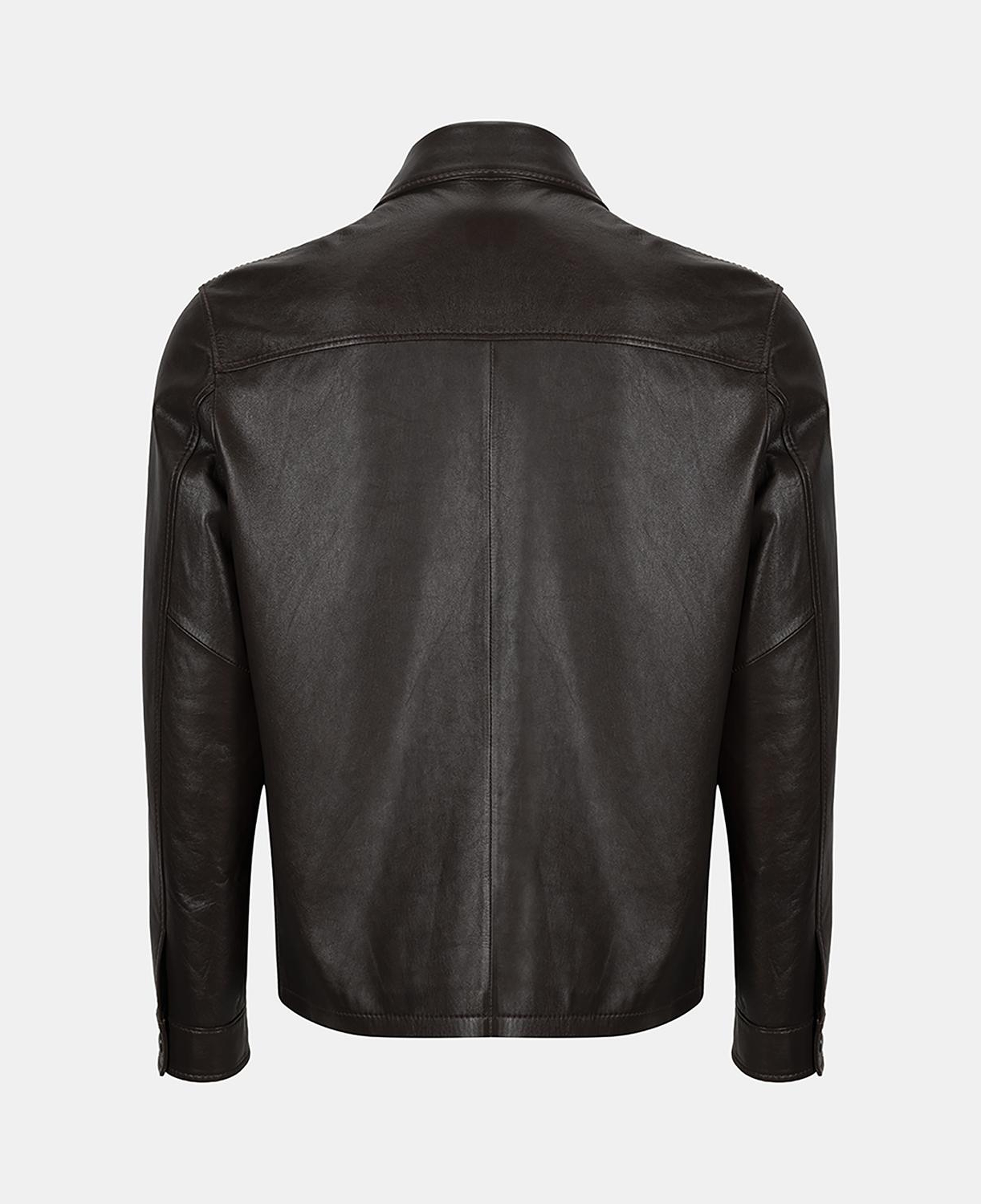 Erkek Acı Kahve Gömlek Yakalı Deri Mont