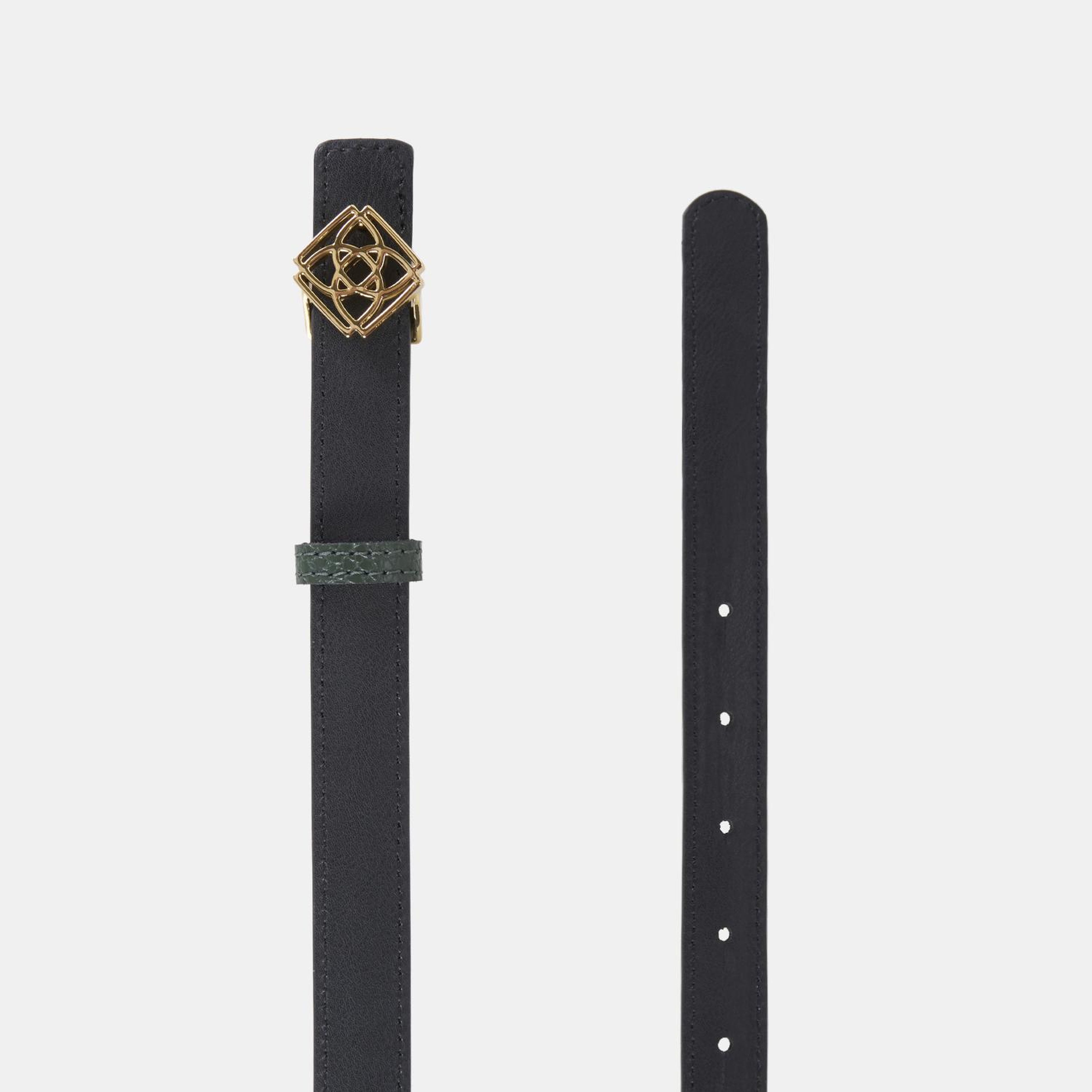 Kadın Siyah / Koyu Yeşil Çift Taraflı Deri Kemer