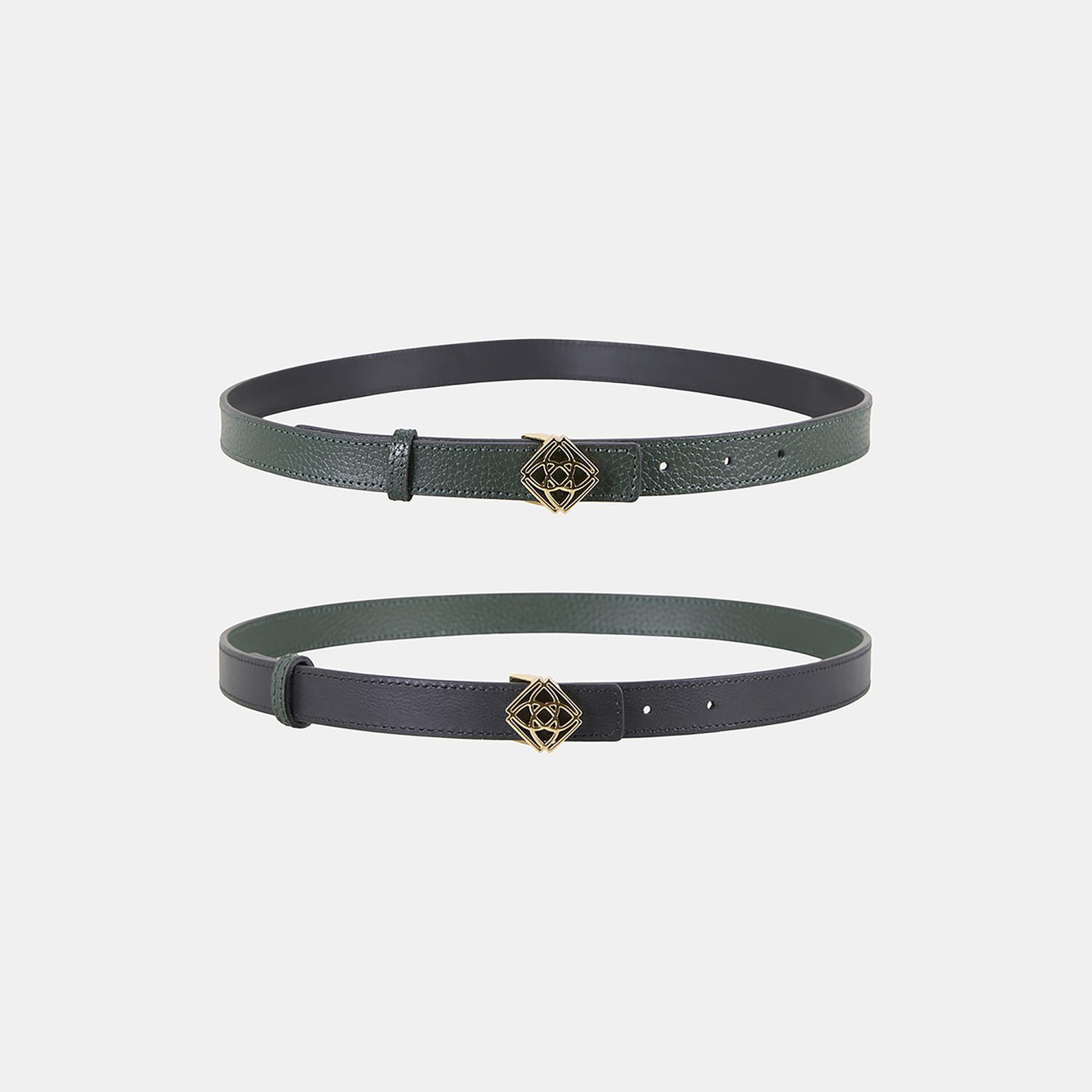 Kadın Siyah / Koyu Yeşil Çift Taraflı Deri Kemer