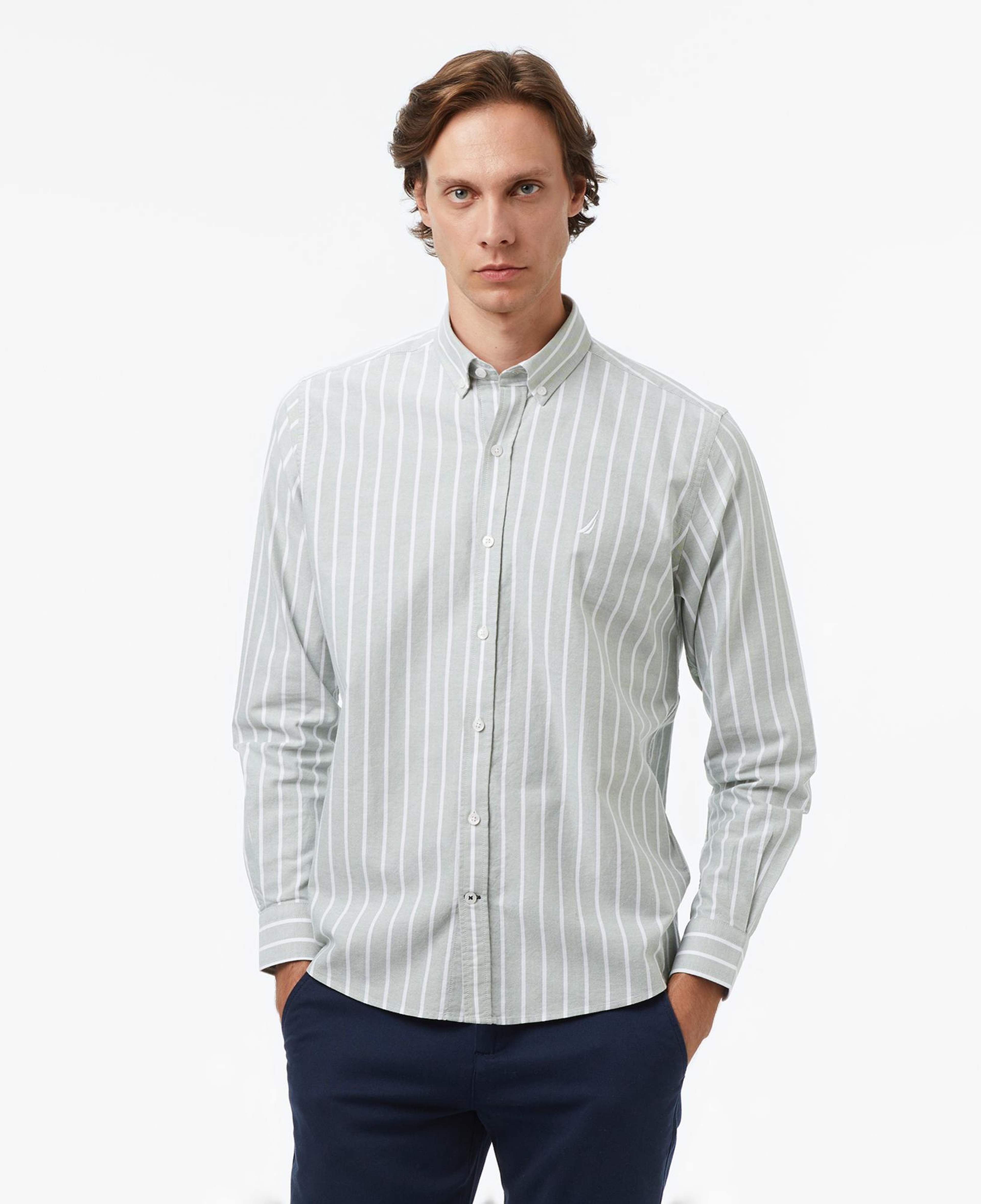 Nautica Erkek Yeşil Classic Fit Çizgili Gömlek