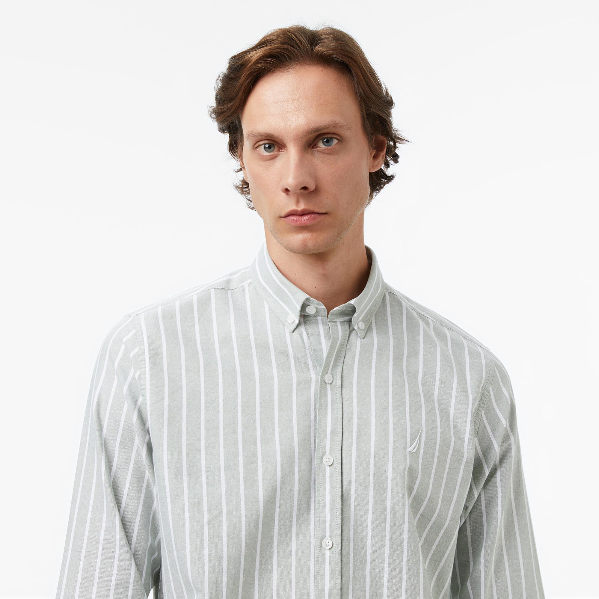 Nautica Erkek Yeşil Classic Fit Çizgili Gömlek