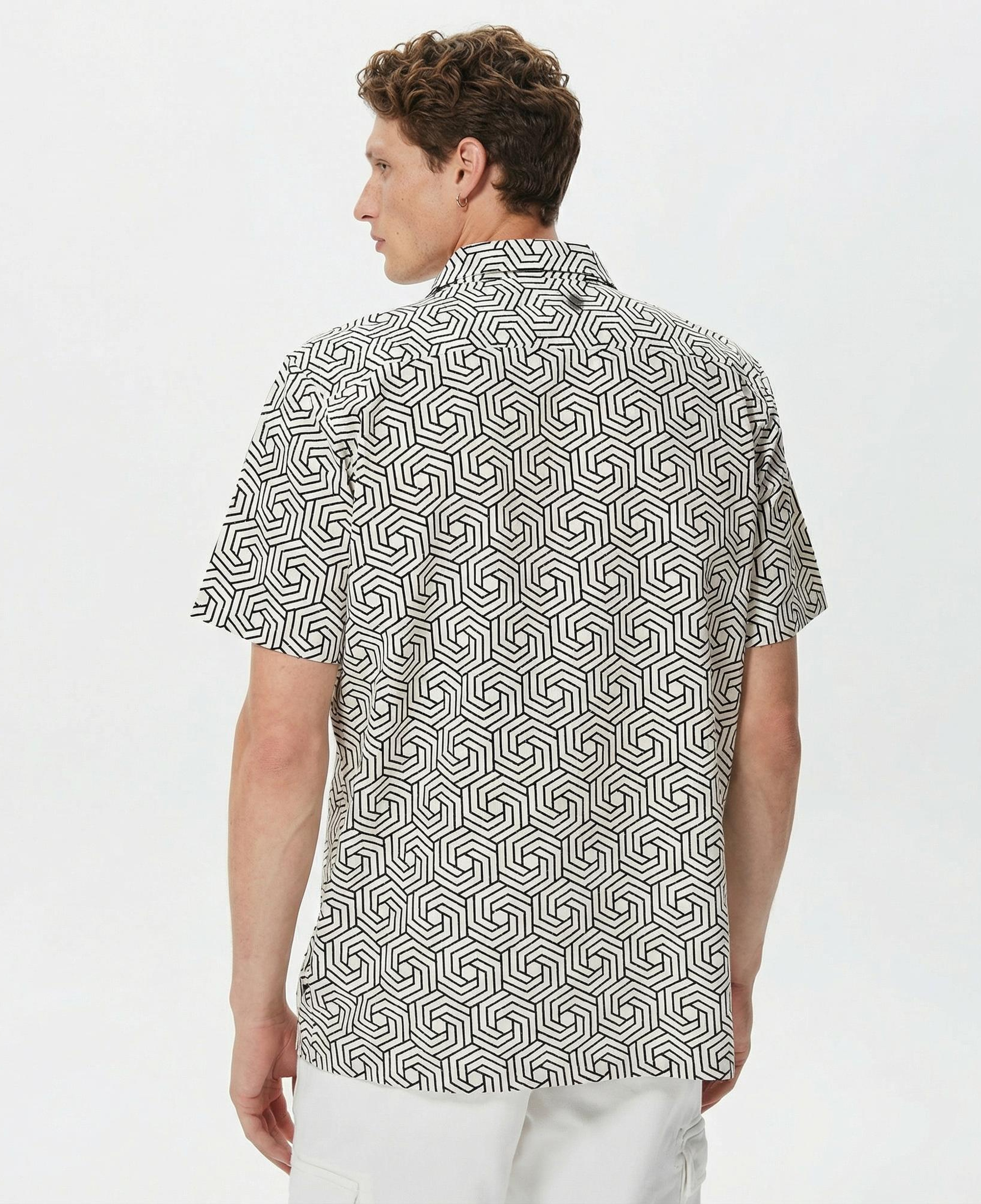 Nautica Erkek Krem Rengi Classic Fit Kısa Kollu Keten Gömlek