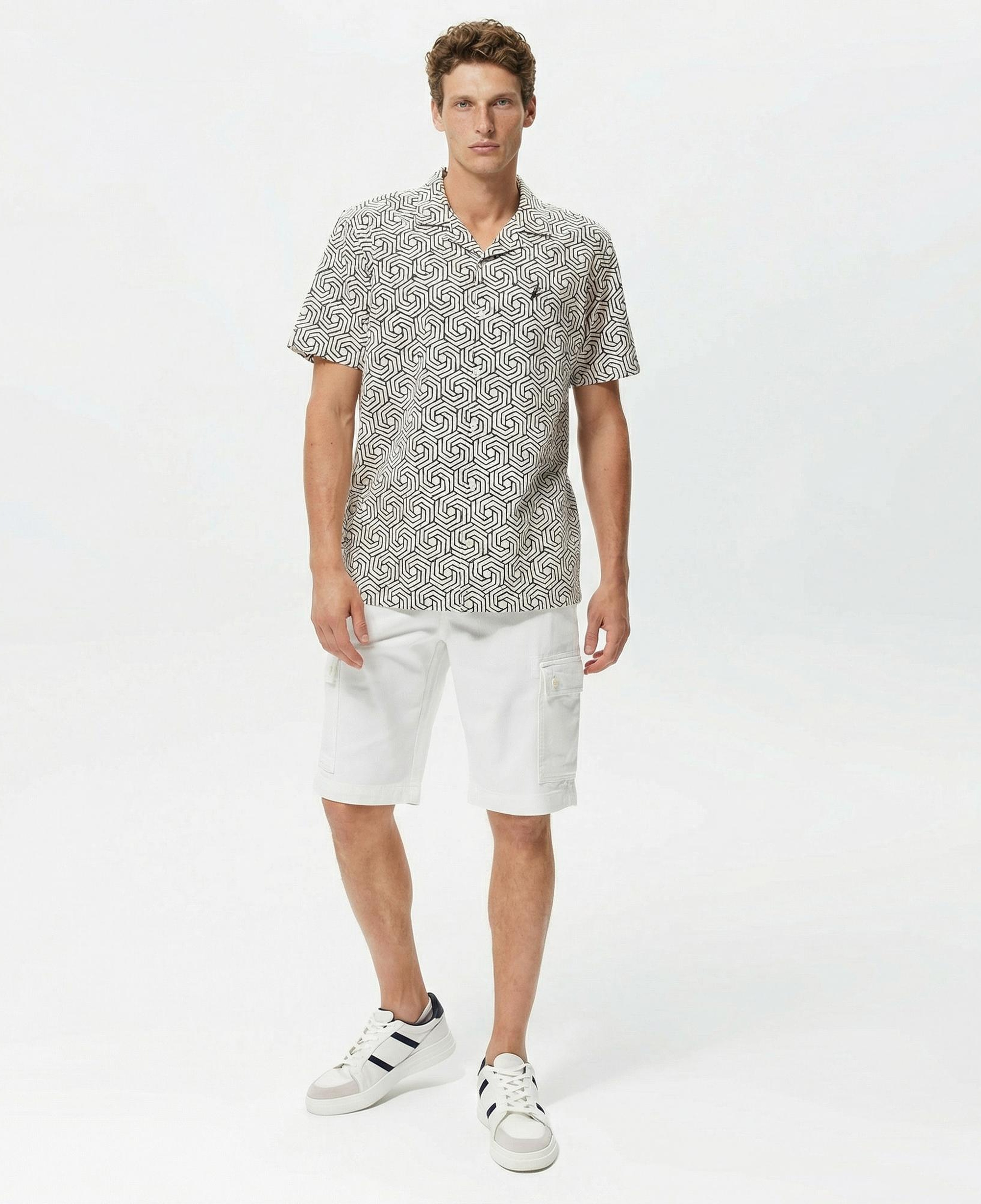 Nautica Erkek Krem Rengi Classic Fit Kısa Kollu Keten Gömlek