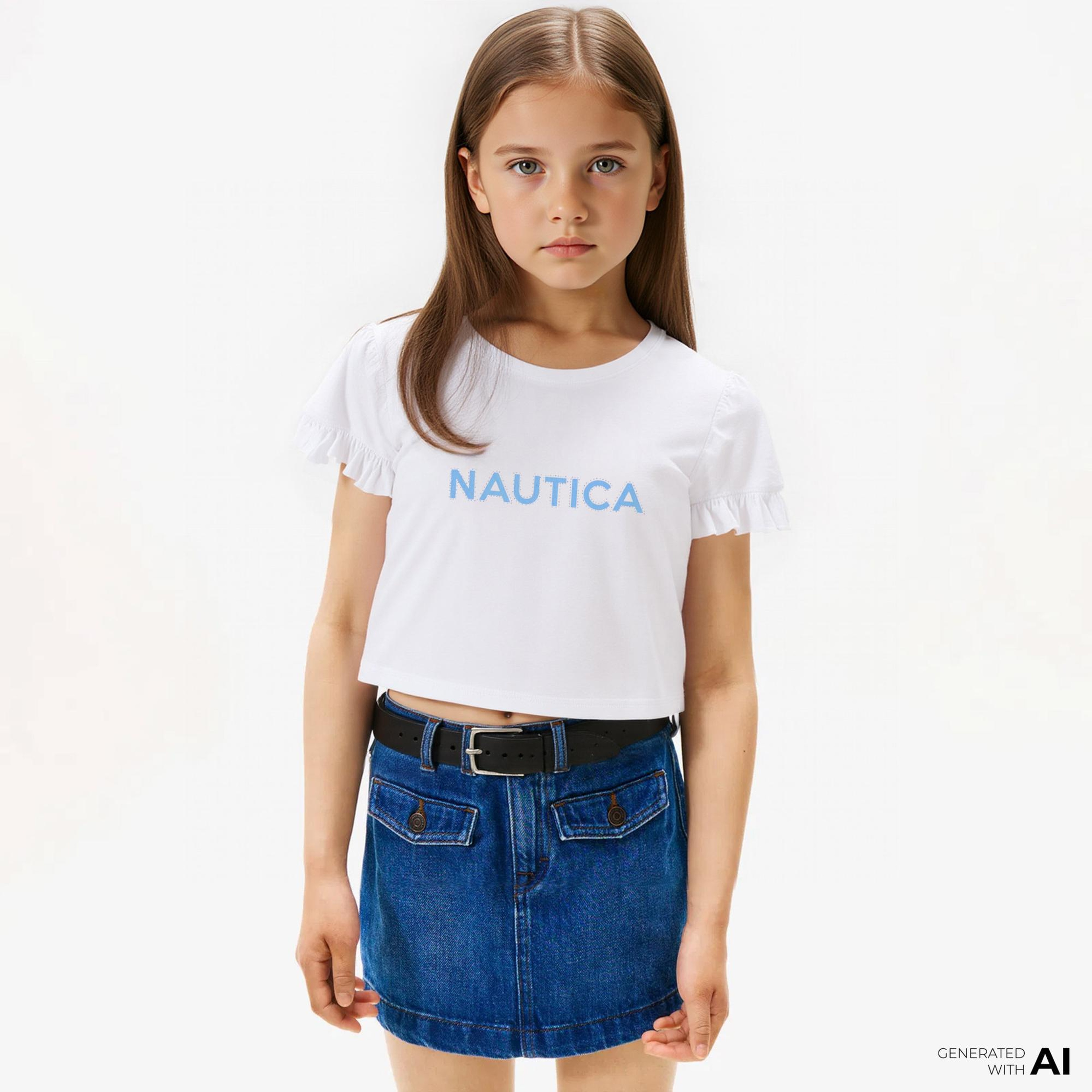 Nautica Kız Çocuk Beyaz Regular Fit Baskılı T-Shirt